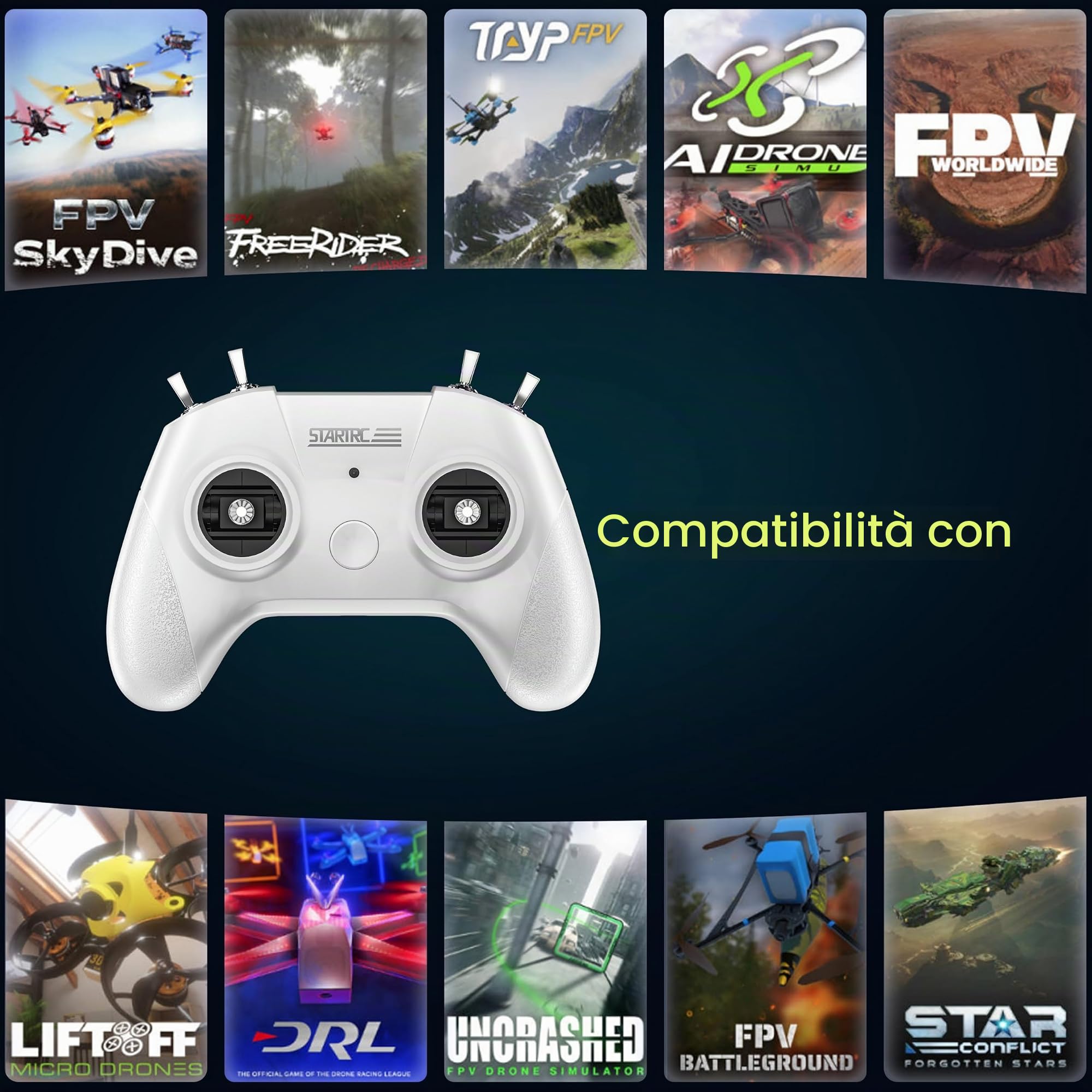 STARTRC S8 RC Flight Simulatore di Volo,8 Canali FPV Drone Radiocomando USB Compatibile con Sistemi/Piattaforme Popolari - Ideale per Principianti e Addestramento Piloti Professionisti (Bianco)