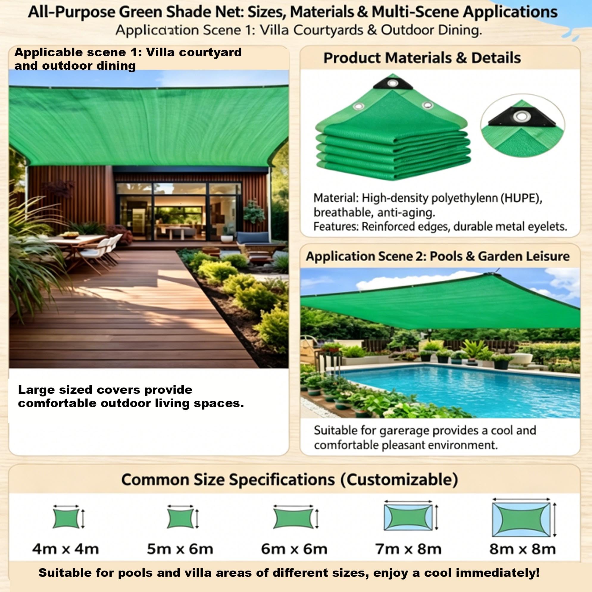 Malla Sombra Verde 90% de sombreado, Tela Transpirable para balcón, jardín y Camping Caravana