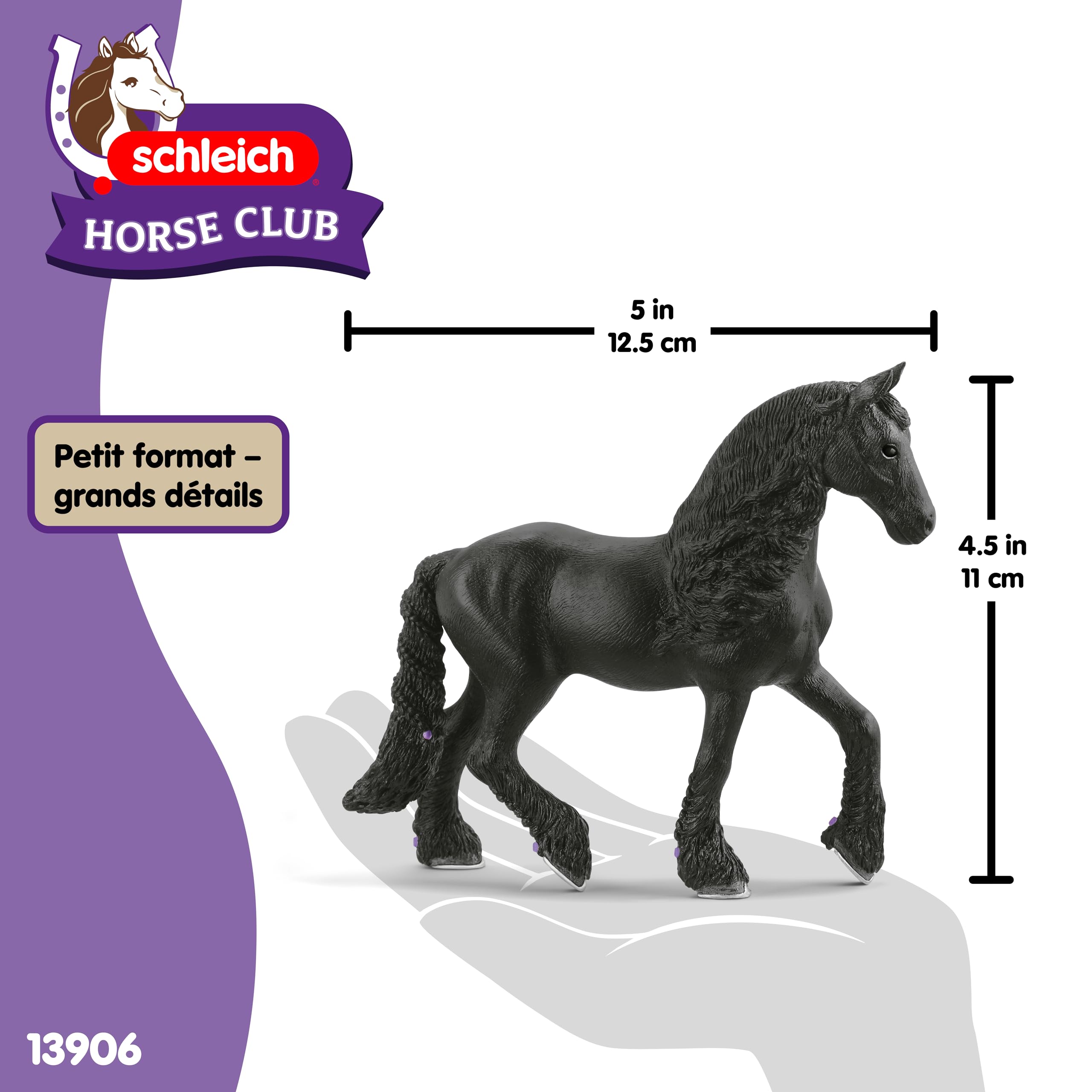 Schleich 13906 Jument Frison – Figurine Horse Club, 12,6 X 3,4 X 11 Cm, Dès 5 Ans, Multicolore, Détail Réaliste