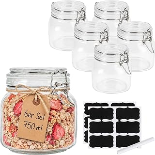 Relaxdays Einmachgläser, 6er Set, 750 ml, transparent