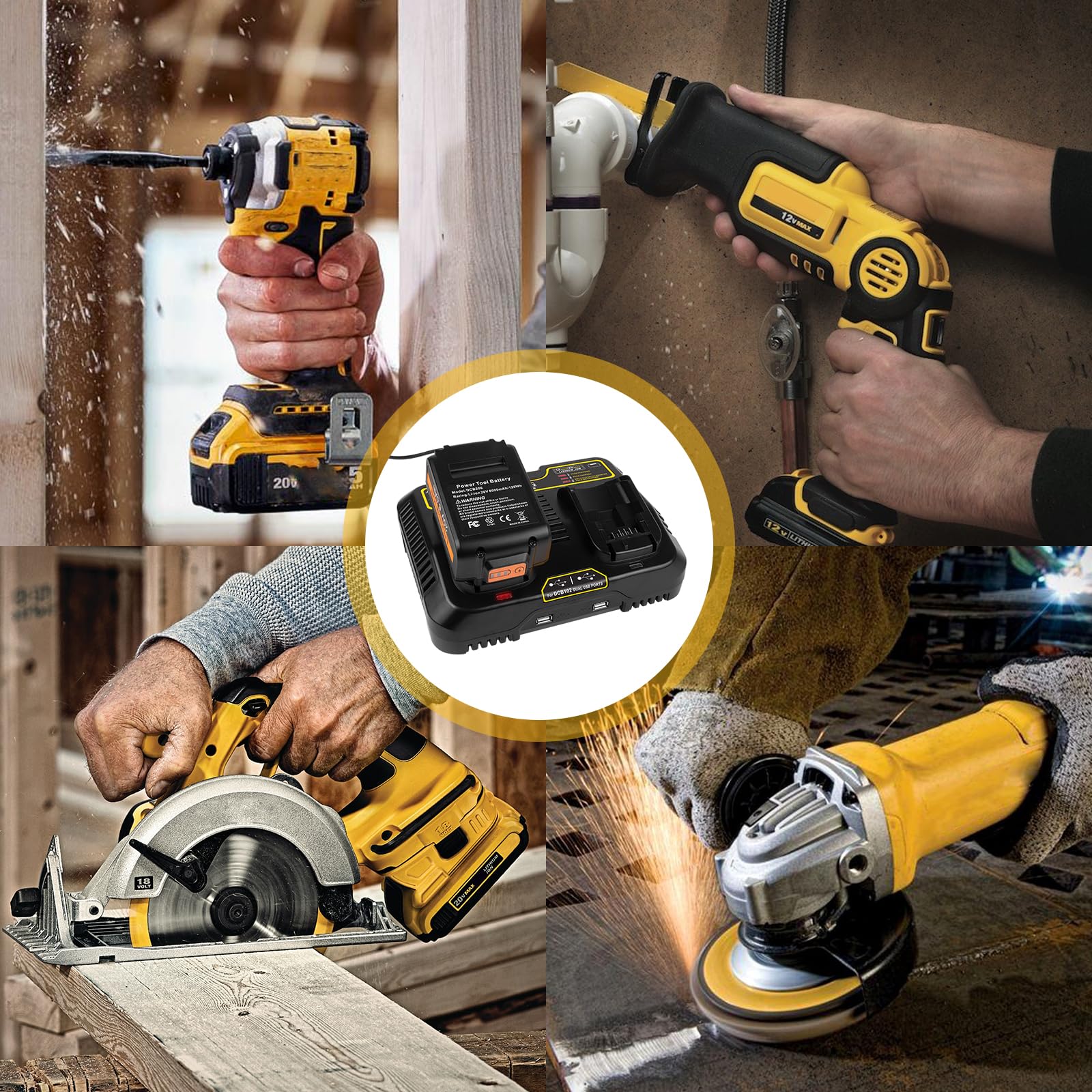 ASUNCELL 2 porte 3,0 A, caricabatterie rapido per Dewalt DCB115 18 V XR, 12 V-20 V MAX agli ioni di litio con 2 porte USB da 2,1 A per batteria Dewalt da 18 V DCB, caricatore di ricambio per serie DCB