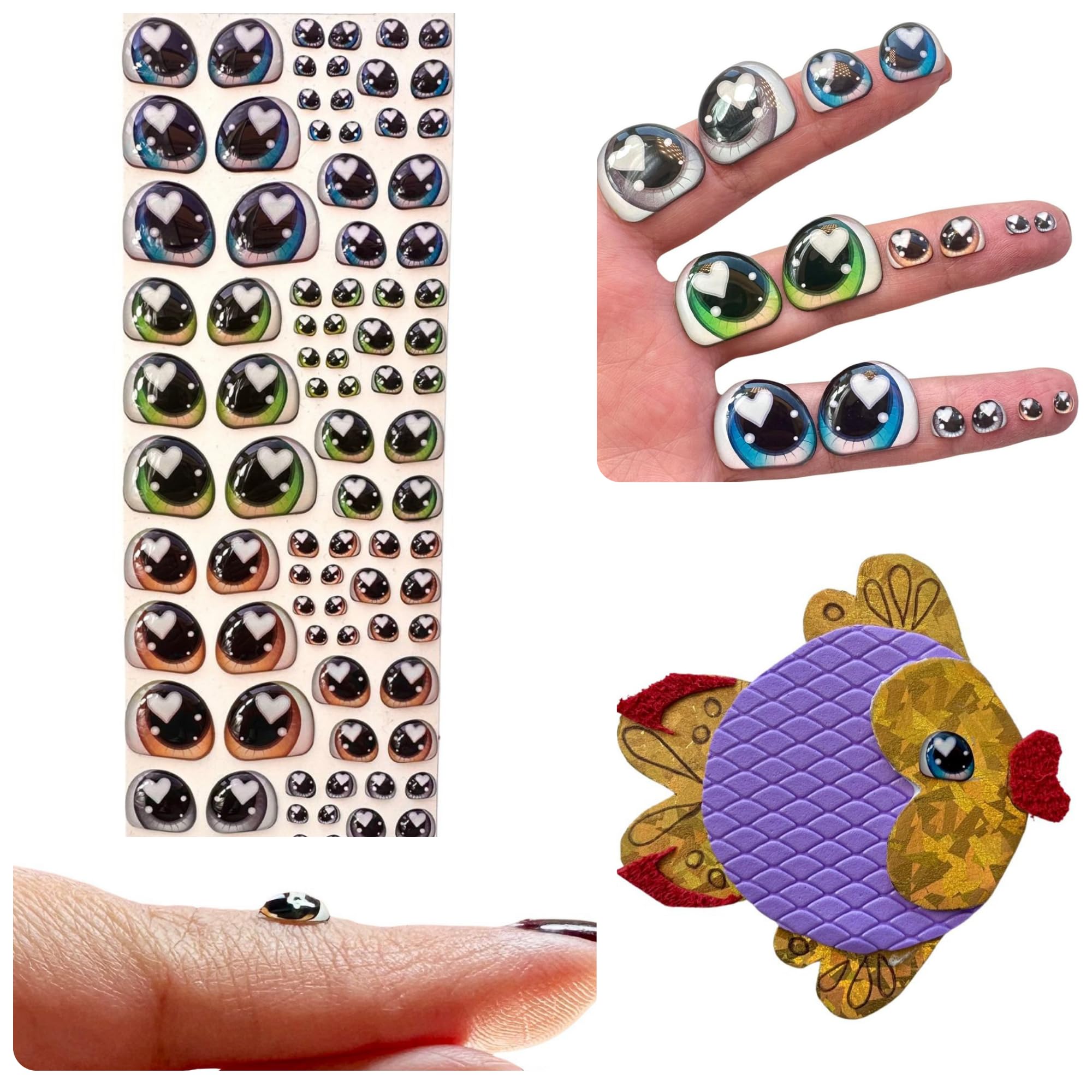 S21-M: Resin Googly & Wiggle Eyes (96 Pcs/48 Pairs, 5mm-22mm, Various Sizes) – Blue, Green, Coffe, Grey – Self-Adhesive for DIY Crafts, Clay, Felt, Cold Porcelain, Polymer Clay, Amigurumi & Projects