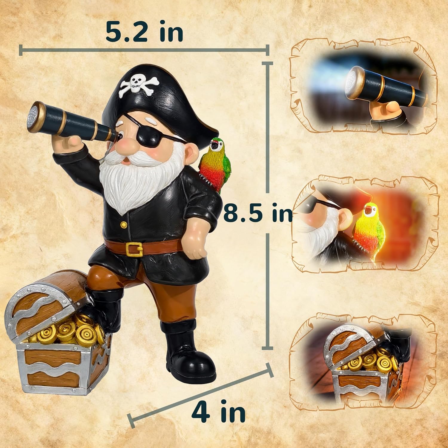 Solar Pirate Gnome Statue – Whimsical Outdoor Garden Decor for Yard, Patio, Lawn, Backyard – Ideal Gift for Women, Garden Lovers, Moms, Birthdays - Image 2