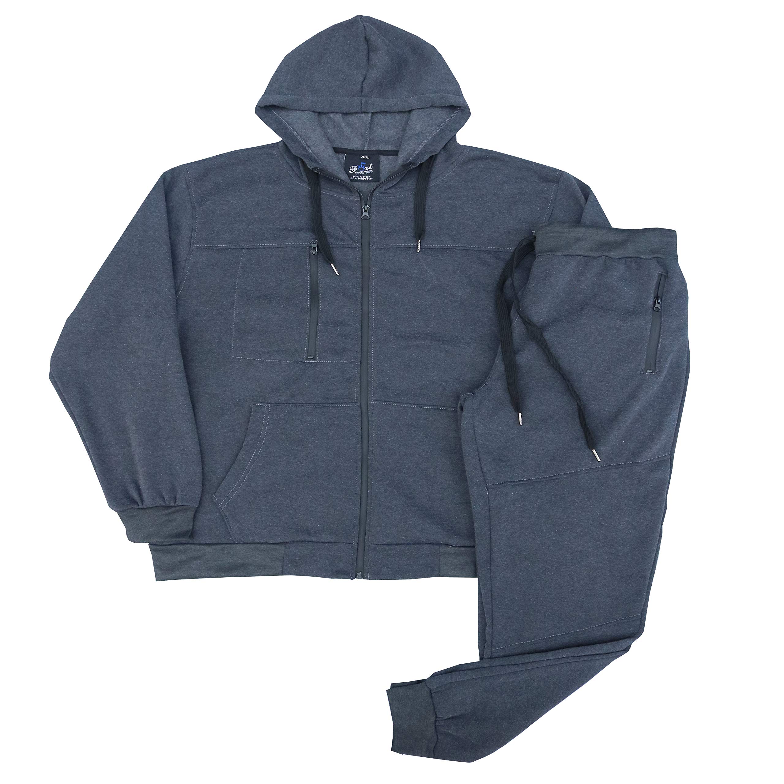 Fort Fashion Men Tech Fleece Jogger Sweat Suit (Cationic Black, L)