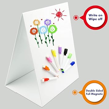 Magnetic Tabletop Desktop Easel &Whiteboard with Bonus 8X Dry Erase Markers. Double Sided and Self-Standing (16 X 12.5)