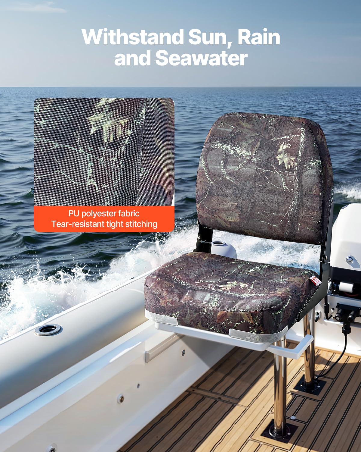 VEVOR Asiento de Barco con Respaldo Bajo 2 Piezas Silla de Barco de Pesca Plegable con Cojín de Esponja Espesa, Tela de Poliéster PU, Marco de PP Asiento de Bote para Barcos, Yates, Camuflaje