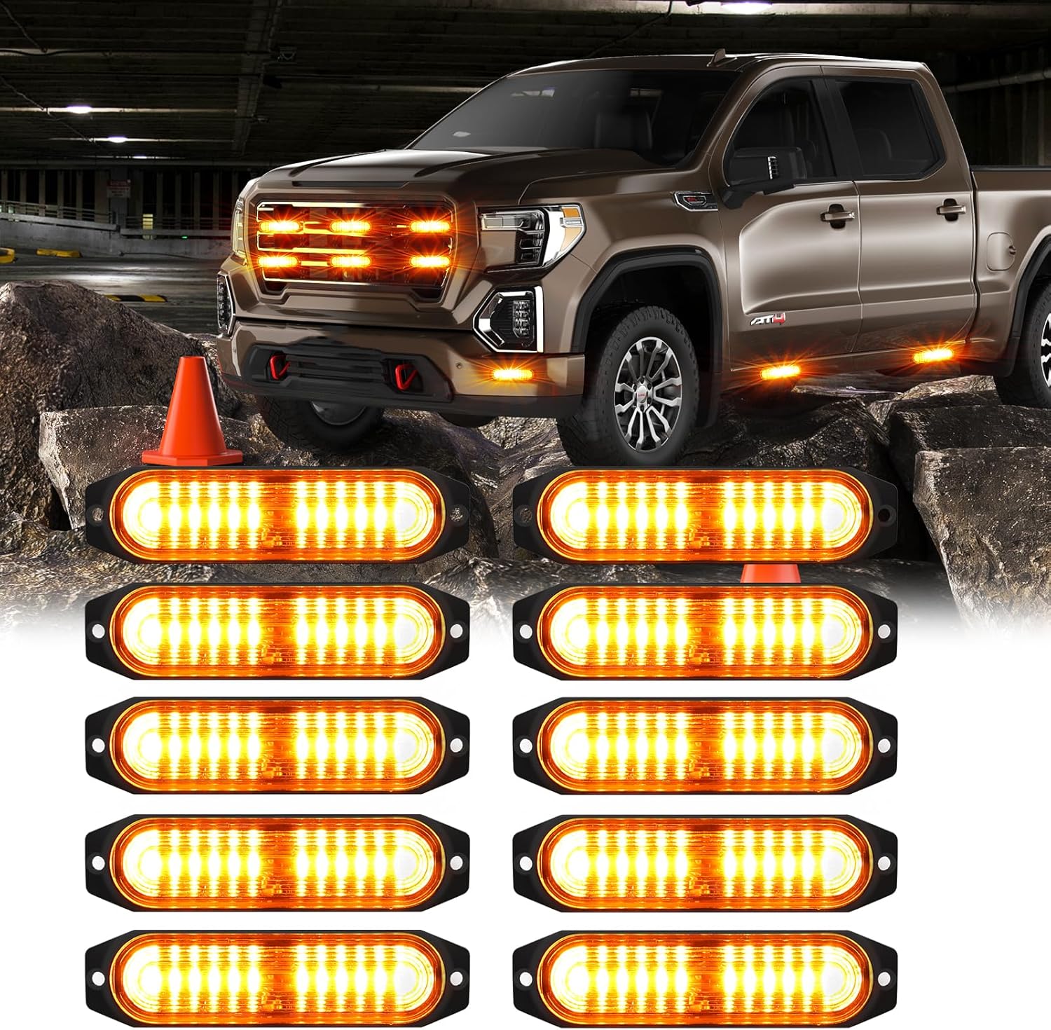 WEILONG 10pcs Yellow Strobe Lights for Trucks, Surface