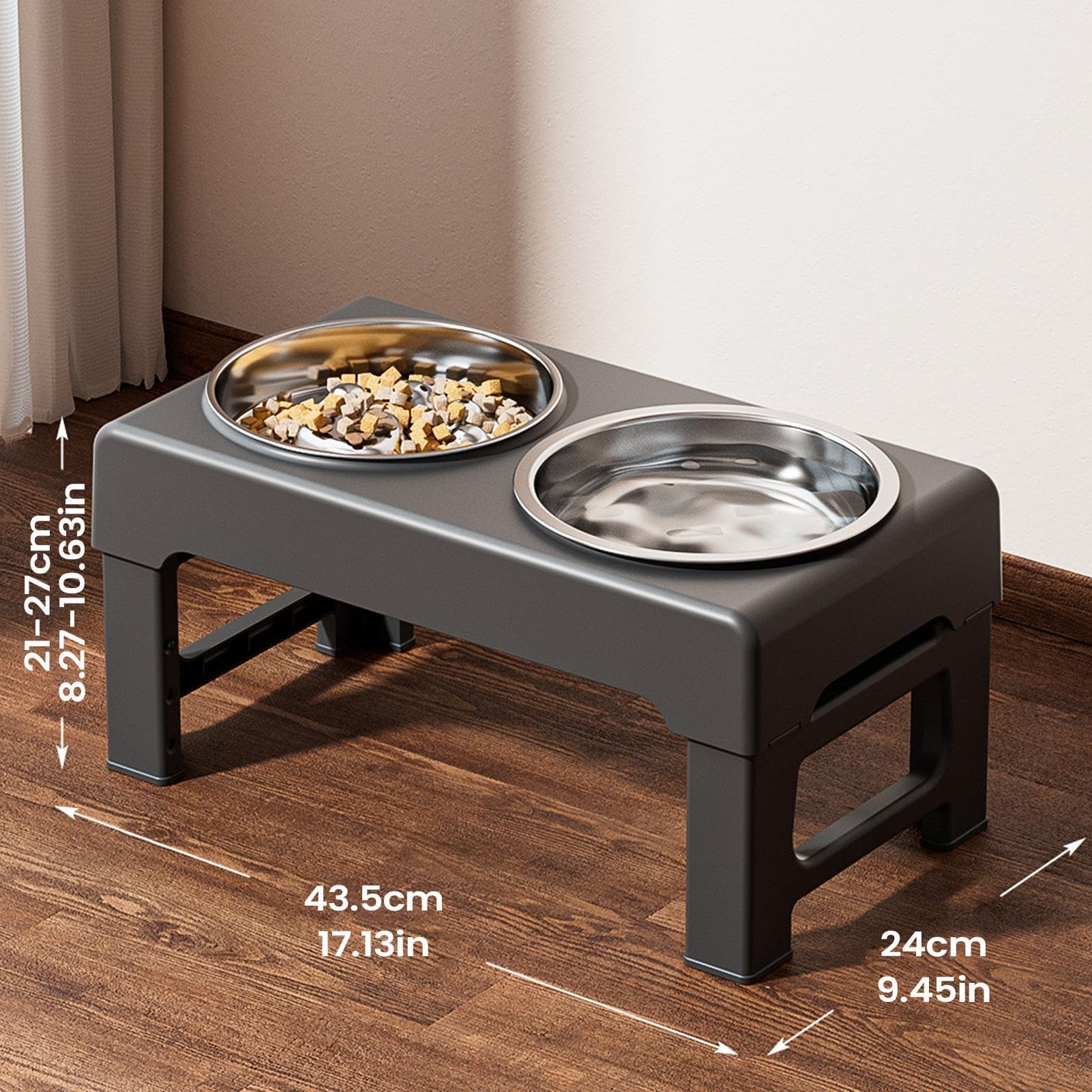 Erhöhter Katzennapf 3-Fach höhenverstellbarer erhöhter Doppelnapf für