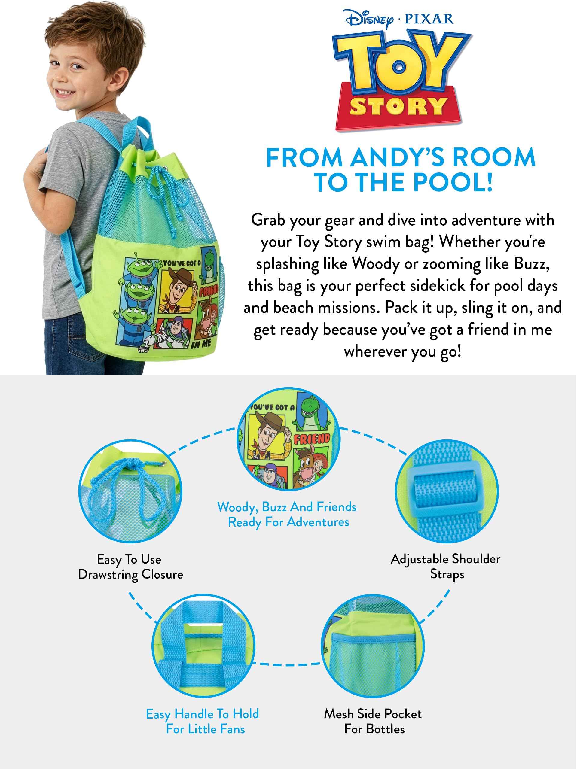 Disney Sac à dos Toy Story, Sac De Natation Pour Enfants Avec Cordon De serrage, Taille Unique - 4