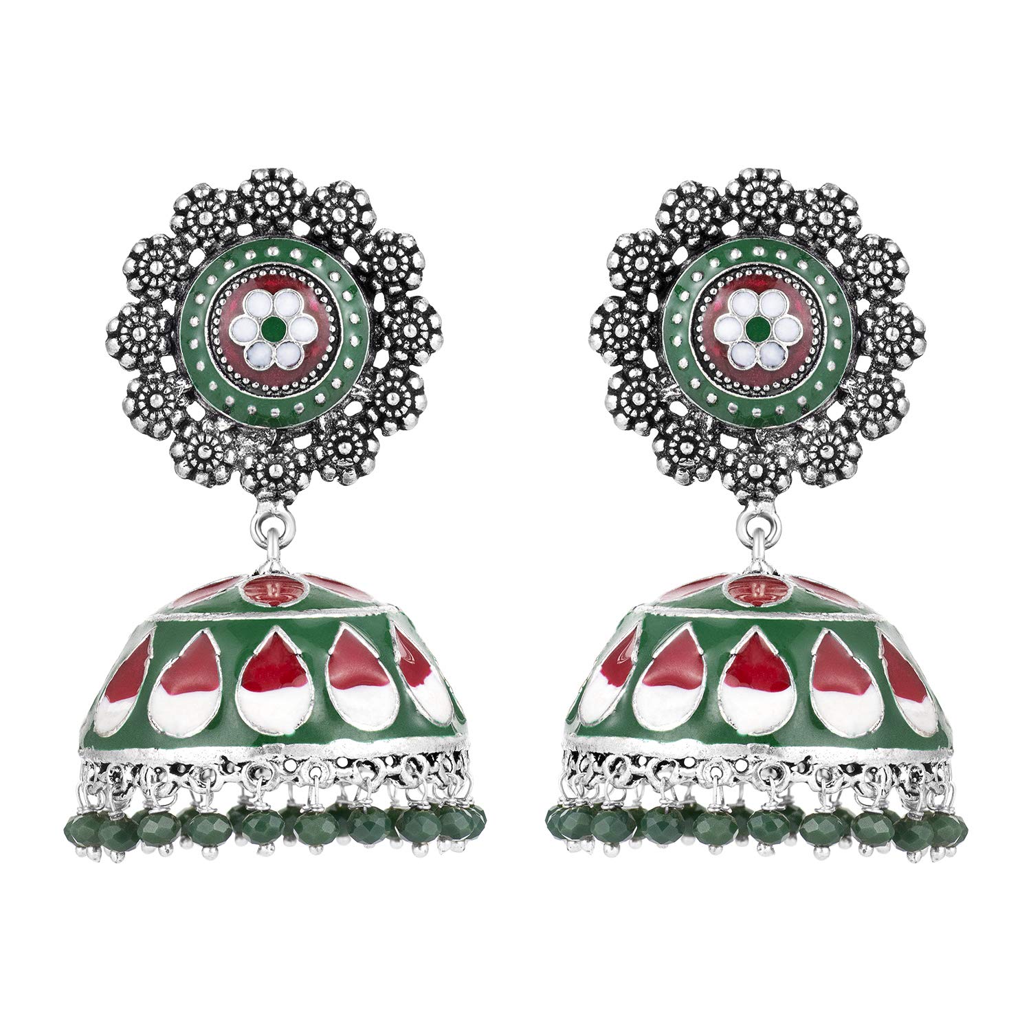 Peora Red-Green Enamel Silver Plated Jhumki Earrings for Women (B08M923S2D) Amazon Price History, Amazon Price Tracker