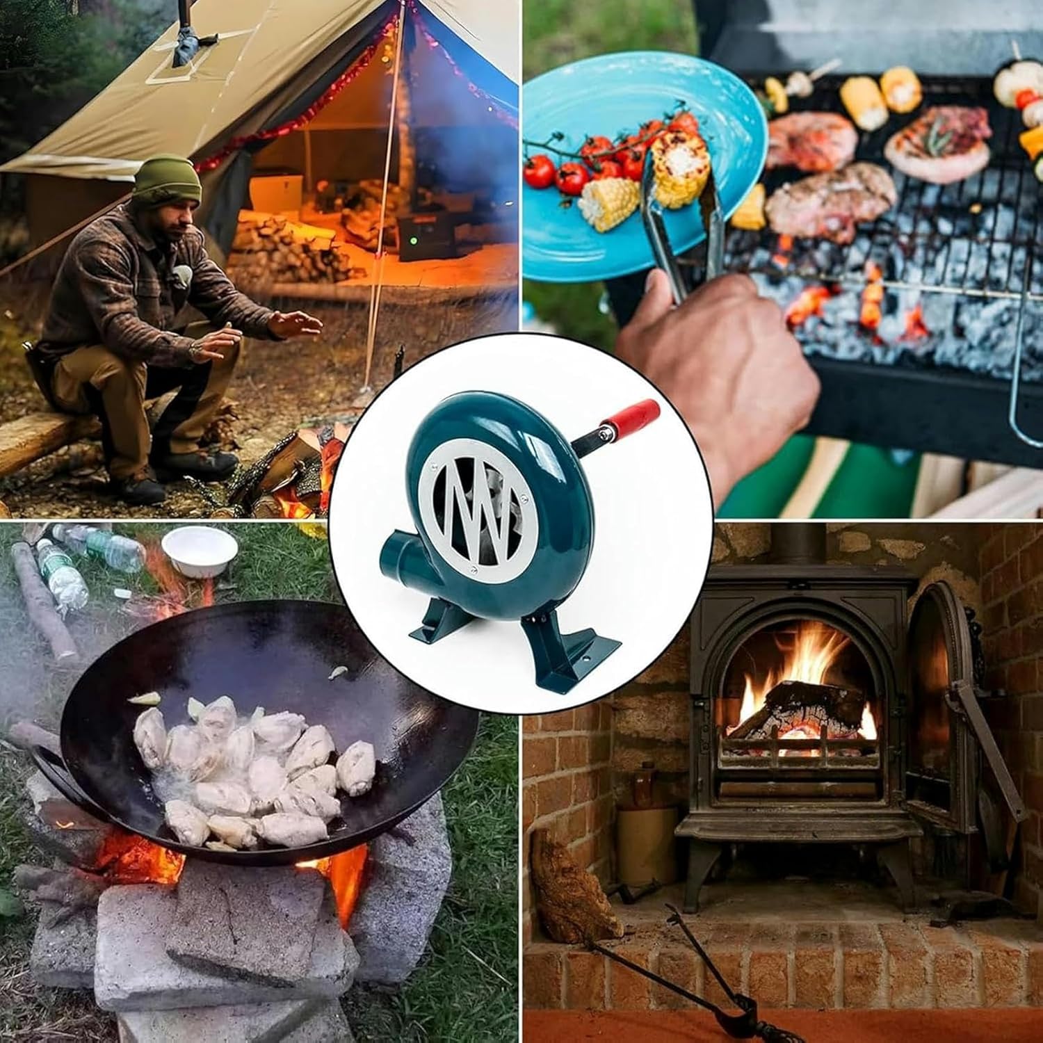 アイアンギアポップコーンファン手動ファン、手回し鍛冶屋用送風機、バーベキューまたは石炭鍛冶用送風機、グリル用着火剤、炎励起装置、屋外