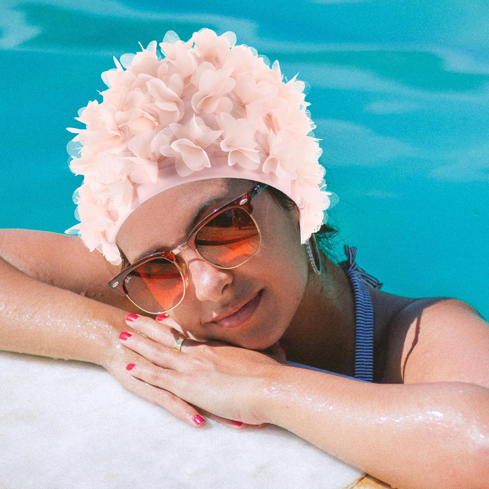Cuffie da Nuoto Elastiche a Petalo, 2 Pezzi Rosa Nero per Donne | Nylon Leggero, Facile da Indossare e Togliere, Protegge i Chioma, Comfort in Piscina per Adulti