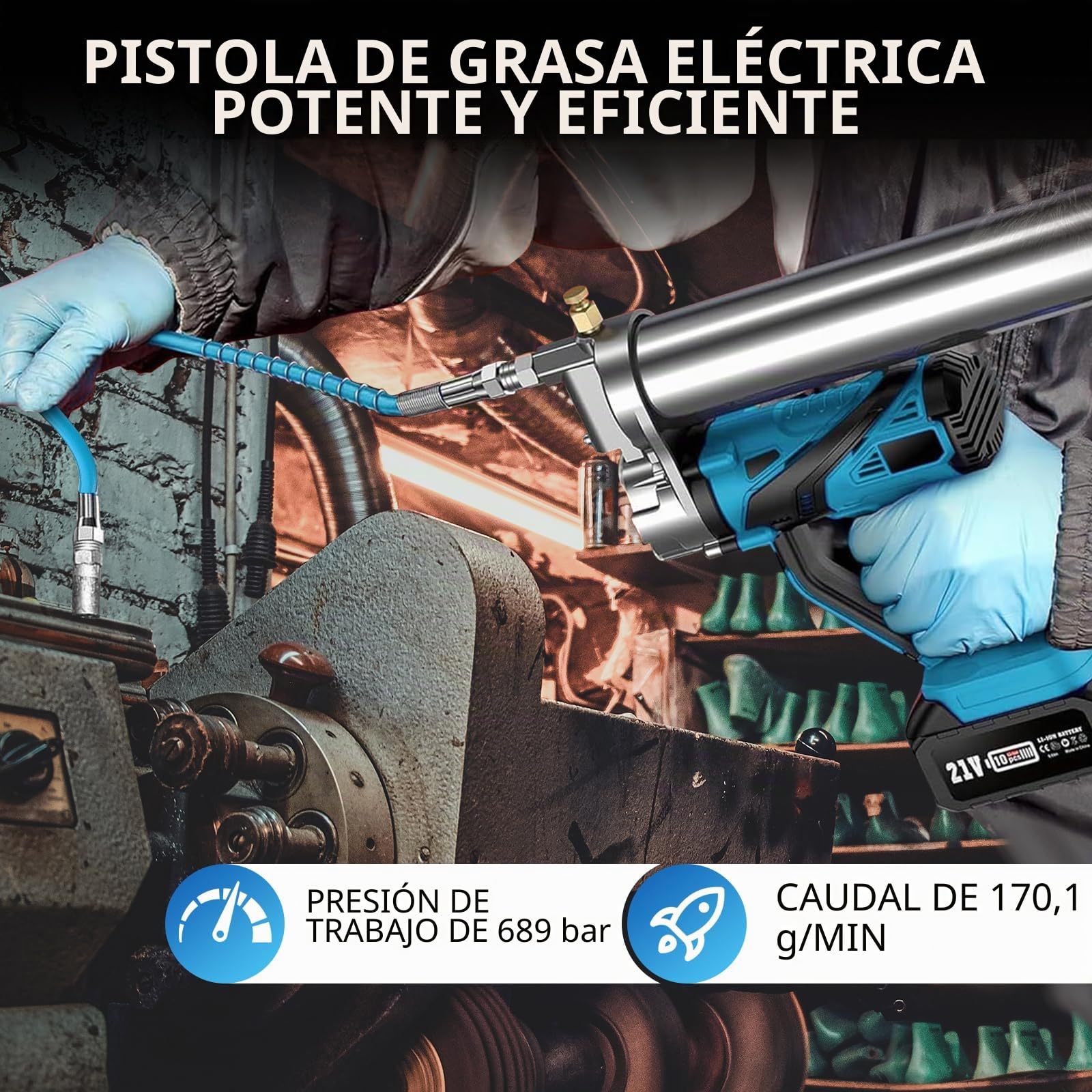 LIROPAU Pistola engrasadora a batería engrasadora Compatible con Makita 18V | pistola engrasadora eléctrica a batería, manguera de 45cm, 1 alicates de bloqueo, punta puntiaguda, engrasadora