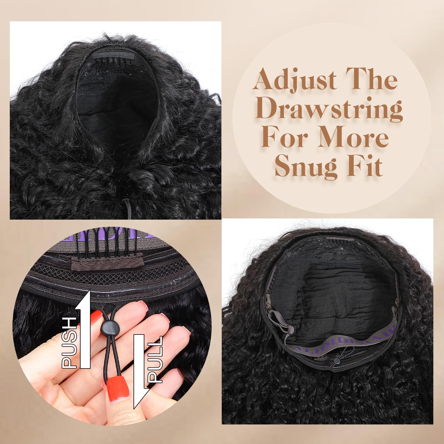 Alididi KinkyCurly Half Wig Human Hair 200% Density Wear and Go Glueless Wigs Human Hair 18 Inch Curly 3 In 1 Half Wigs for Black Women Drawstring Seamless Flip Beginner Friendly