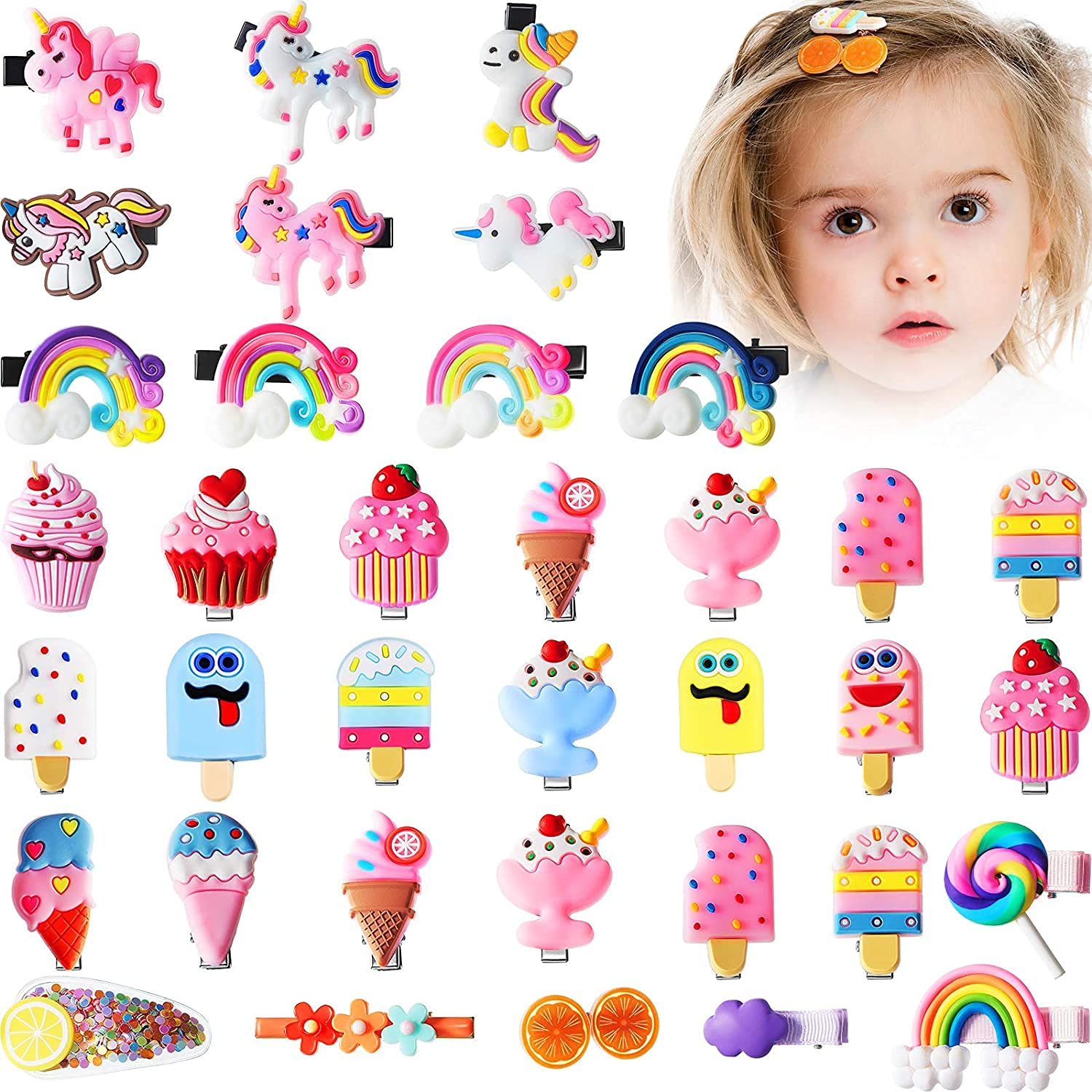 BAKEFY 10 pcs Unicorn Hair Clips Princess Mermaids Hair Clips Set Baby Hairpin For Kids Girls Toddler Barrettes Hair Accessories (UNICORN RAINBOW) 1