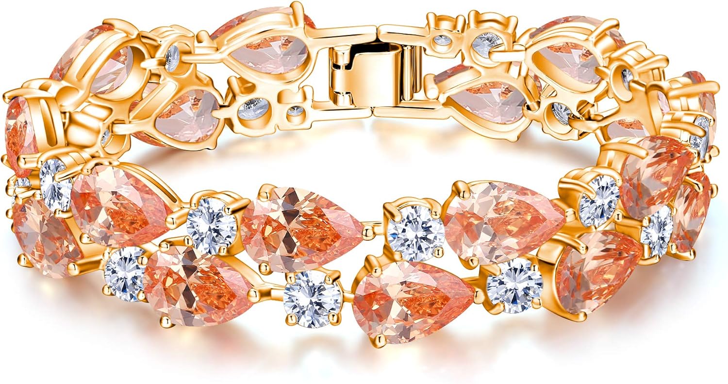 EVER FAITH Gorgeous Cubic Zirconia Birthstone Elegant Dual Layer Tear Drop Wedding Prom Tennis Bracelet for Women