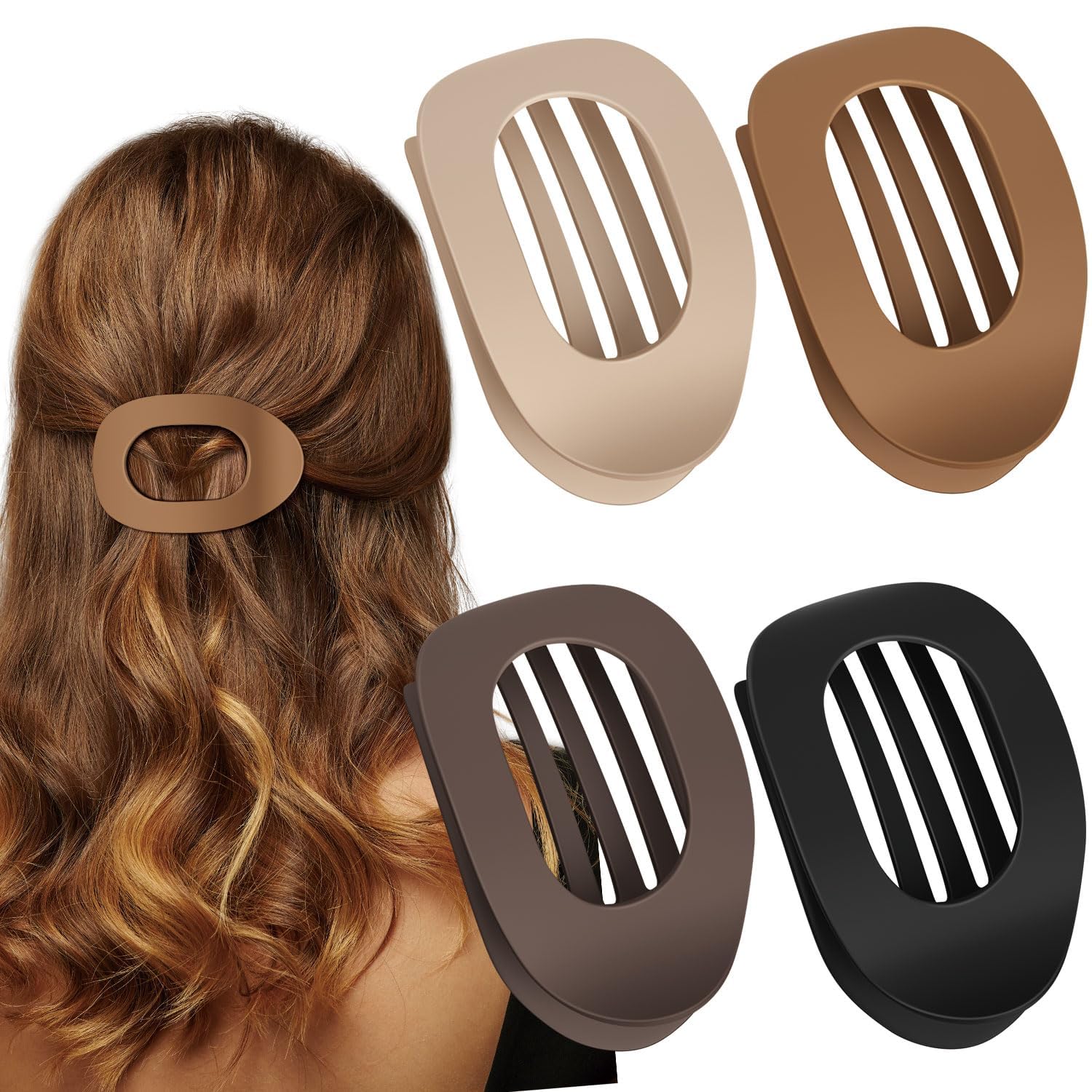 Langthering® 4 PCS Flat Hair Clips, Round Flat Claw Clips for Women and Girls, Strong Hold French Hair Clips for Thick Thin Hair, Stylish Medium Classic Hair Barrettes (style 3)