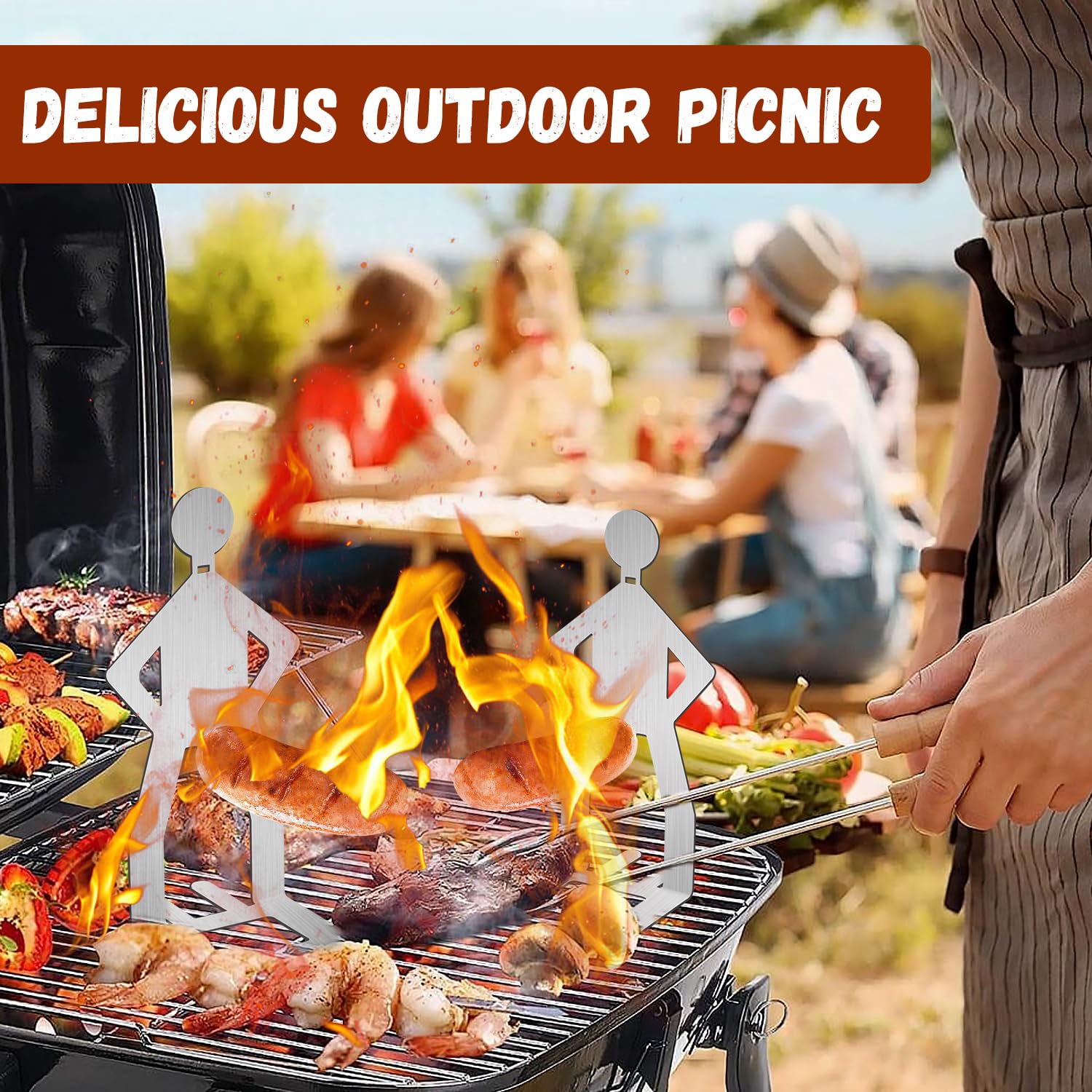 Wvu & Wvo 4 Stück Grillwursthalter Aus Edelstahl, Kreativer Stehender Mann Wurst Grillständer, Grill Zubehör für Gasgrill, Hot Dog BBQ Tools Für Outdoor Camping Kochzubehör