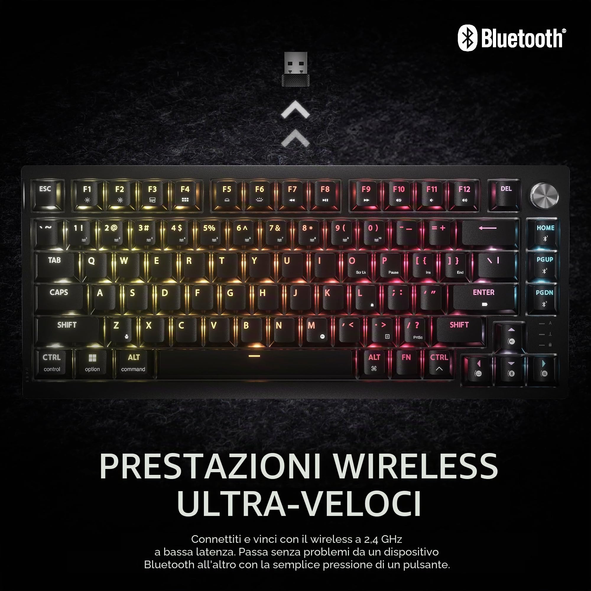 CORSAIR K65 PLUS WIRELESS Tastiera meccanica da gioco 75% RGB, sostituibile a caldo – Switch tattili CORSAIR MLX Fusion pre-lubrificati, riduzione del rumore a due strati, tasti PBT – QWERTY NA – Nero