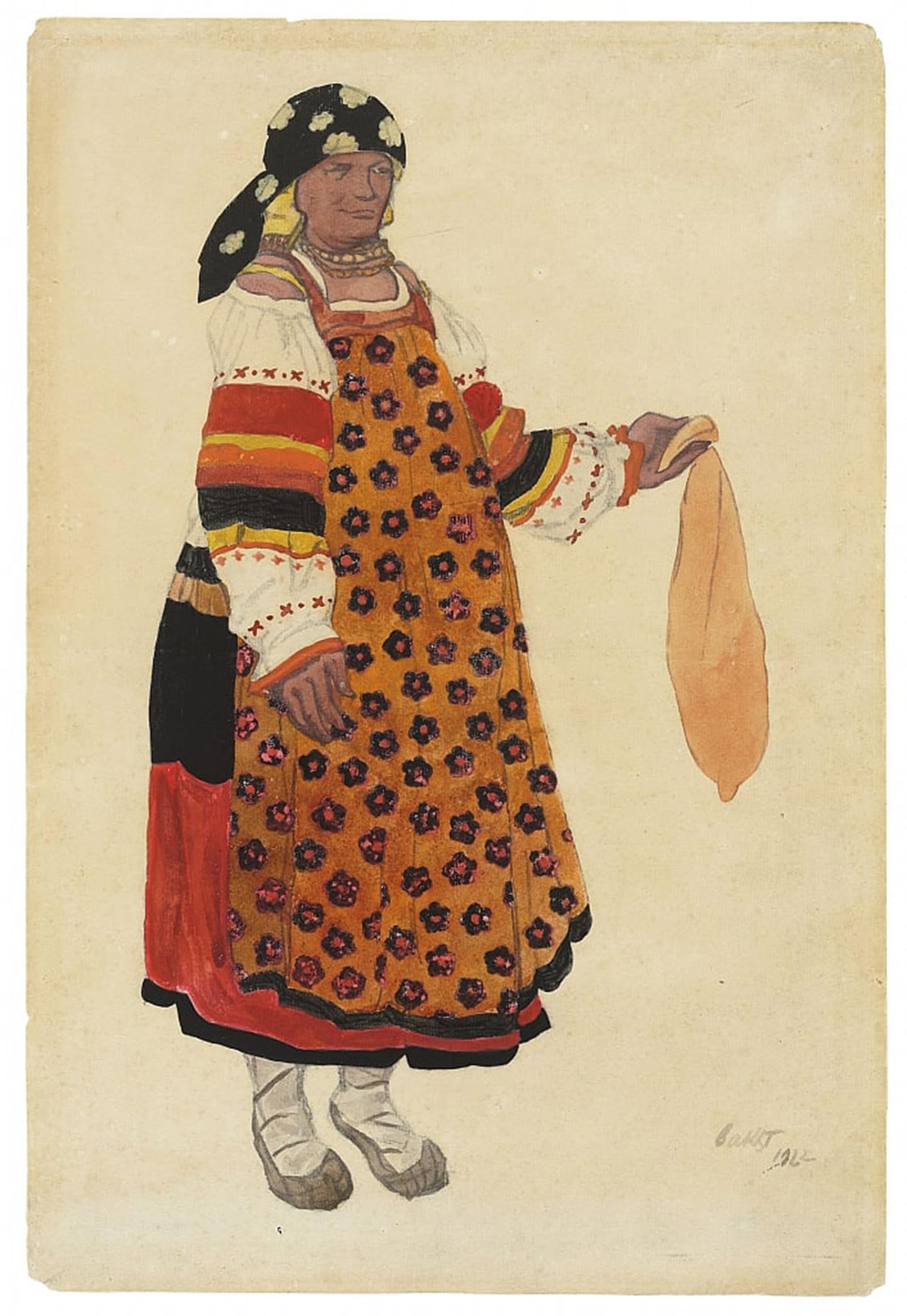 SERENDIPITP Vintage Picture Print on Canvas Wall Art Poster Peasant Woman Picture for the Vaudeville Old Moscow At the Théâtre Femina Paris by Leon Bakst Artwork Print Poster for Wall Decor 60x90cm
