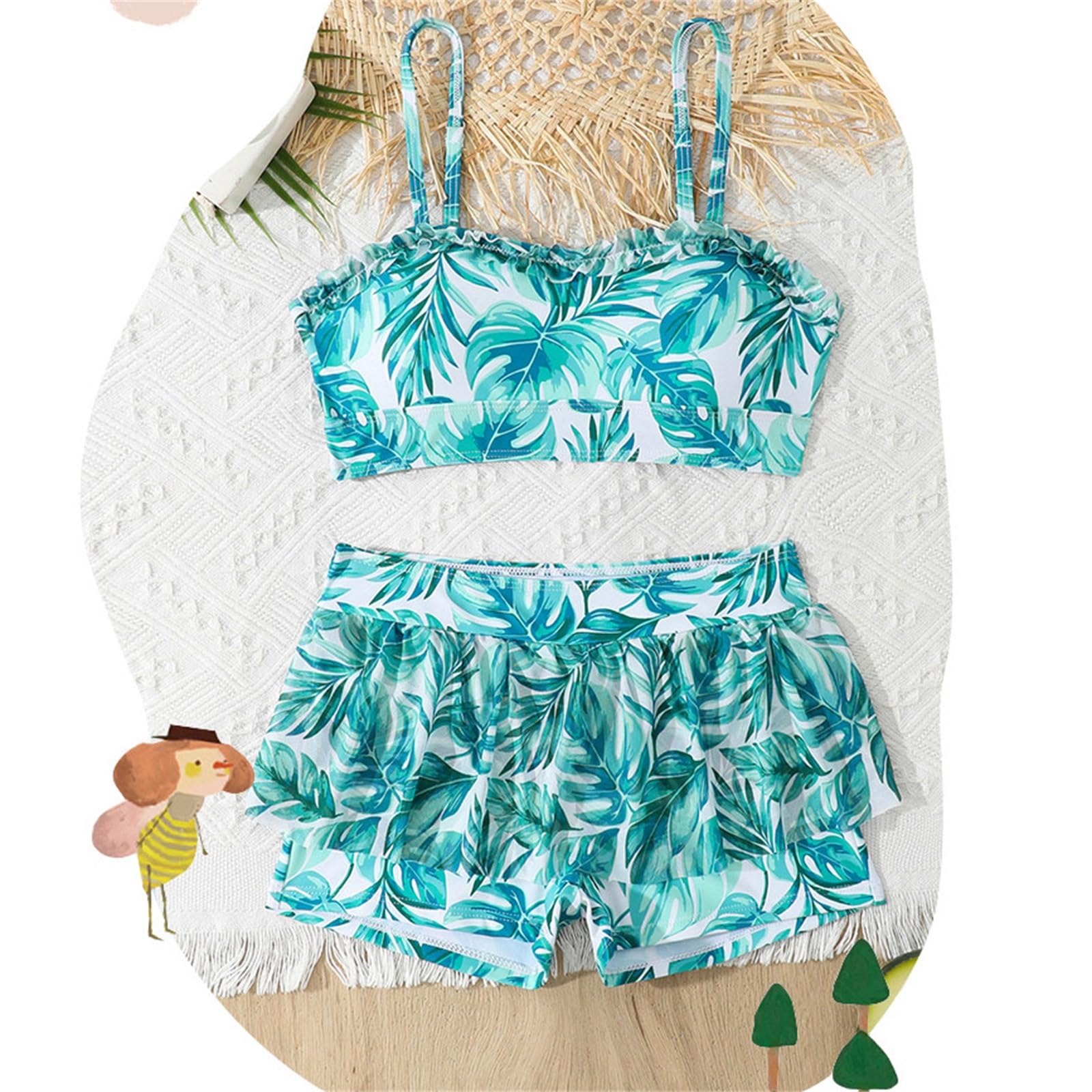 Generisch Traje de baño de verano para niños de dos piezas para niñas con parte superior sin mangas con volantes y falda, traje de baño para niños pequeños