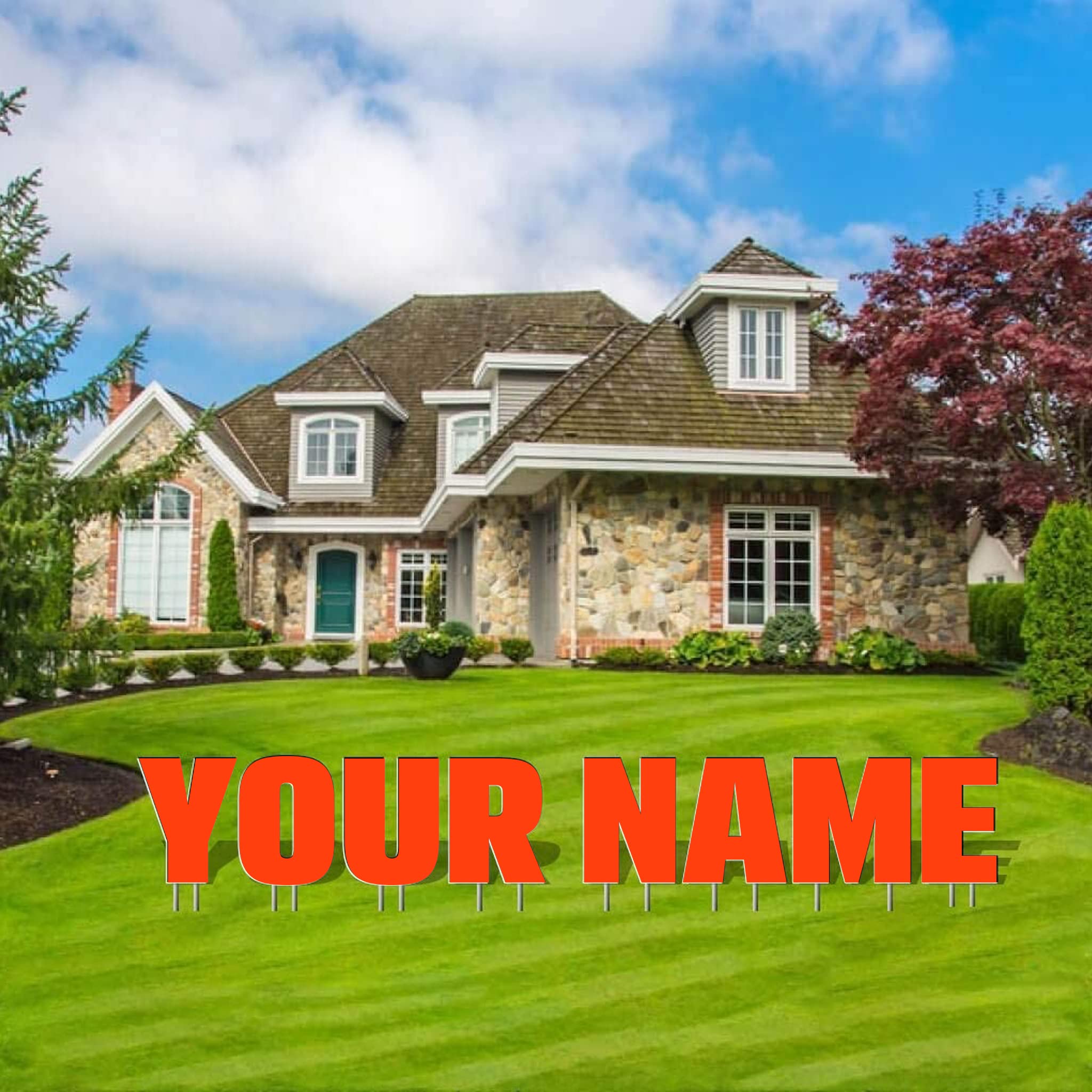 VictoryStore Custom 20 Inch Yard Letters, Words, Name - 16 Characters Max, Includes Stakes (Orange)