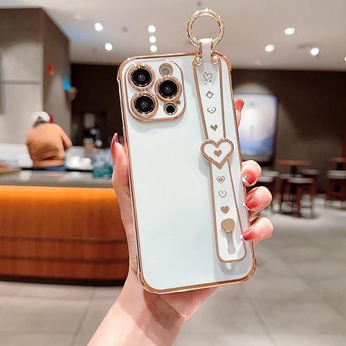 Miniatura 2 de IDweel Funda para iPhone 13 Pro Max, funda para iPhone 13 Pro Max con correa de pulsera ajustable con lazo para atril, diseño de corazón, esquinas