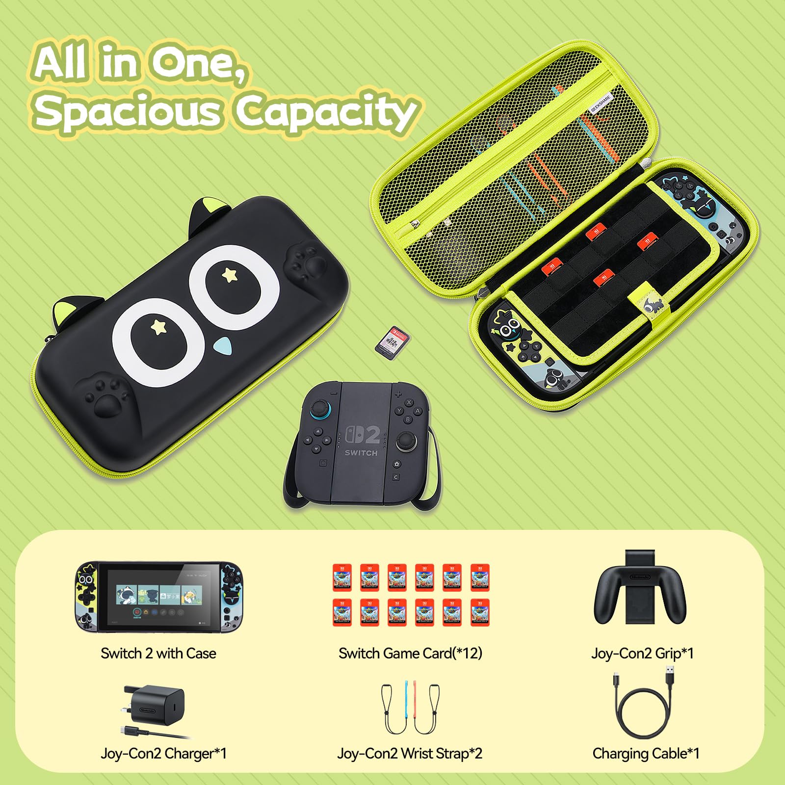 GeekShare Switch 2 Carrying Case, Hardshell Storage Bag with Game Card Slots, Portable Travel Case Compatible with Switch 2 (2025) Console and Game Accessories - The Hei Series - 5