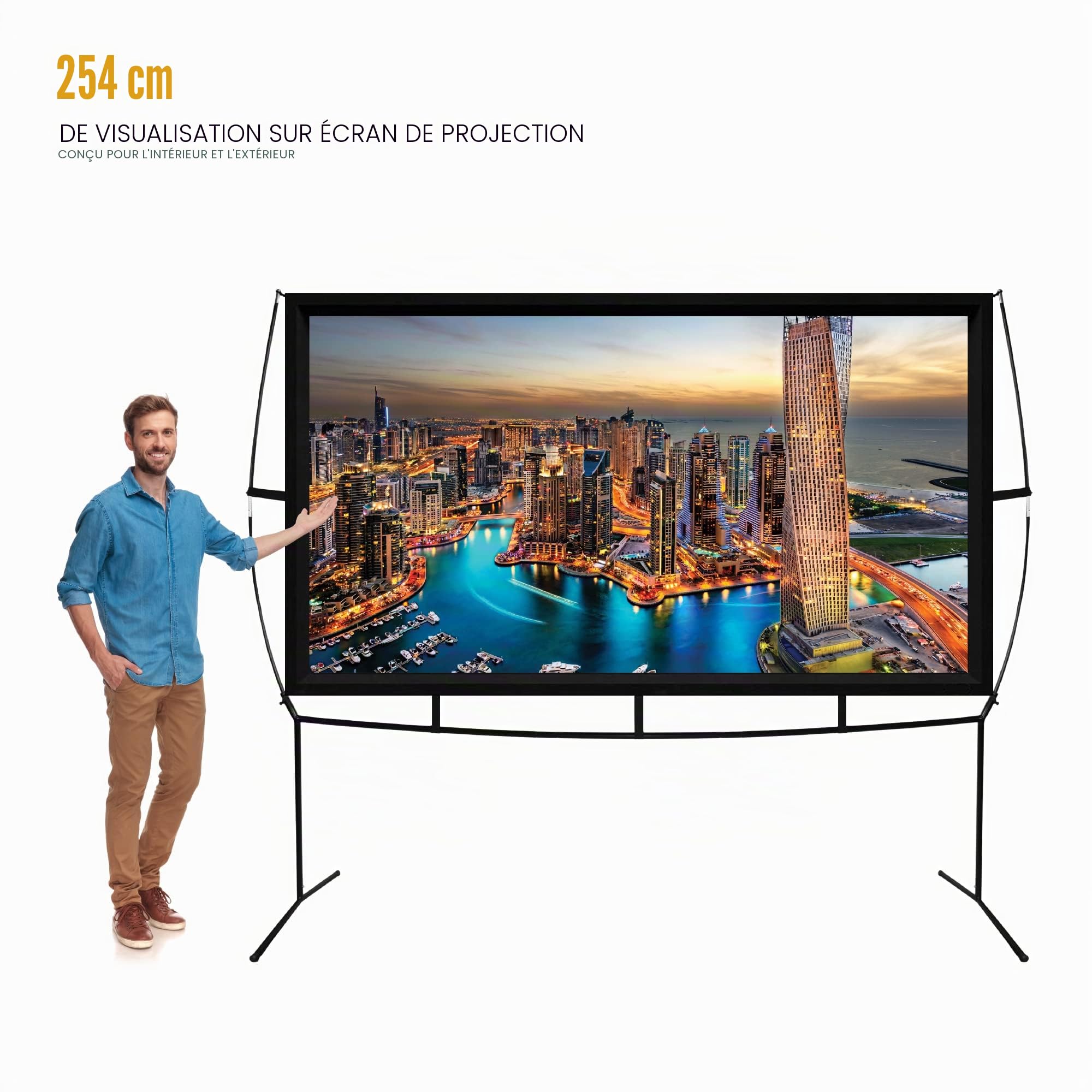 KHOMO GEAR Écran de Projection Portable 100" avec Support - Écran de Projection extérieur et intérieur pour soirées cinéma, Home cinéma et présentations - Écran de Projection Avant et arrière