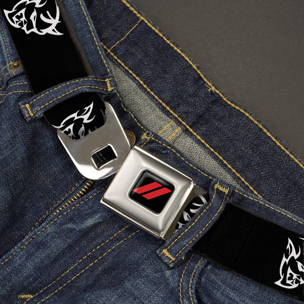 Dodge Belt, Seatbelt Buckle Belt, Dodge Demon Icon Black White, 44 to 63 Inches