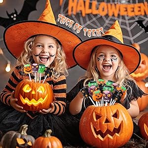 Halloween Lollipop Suckers Individually Wrapped Bulk - Spooky Candy Lollipops - Pumpkin, Green Monster, Zombie, Haunted House Candies for Kids Halloween Goody Bag Fillers and Party Favors - Trick or Treat - 24 Pack