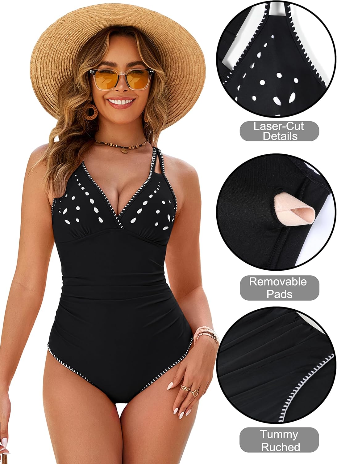BMJL One Piece Swimsuit for Women Tummy Control Bathing Suit Popular Swimsuits with Laser-Cut Details - Image 4