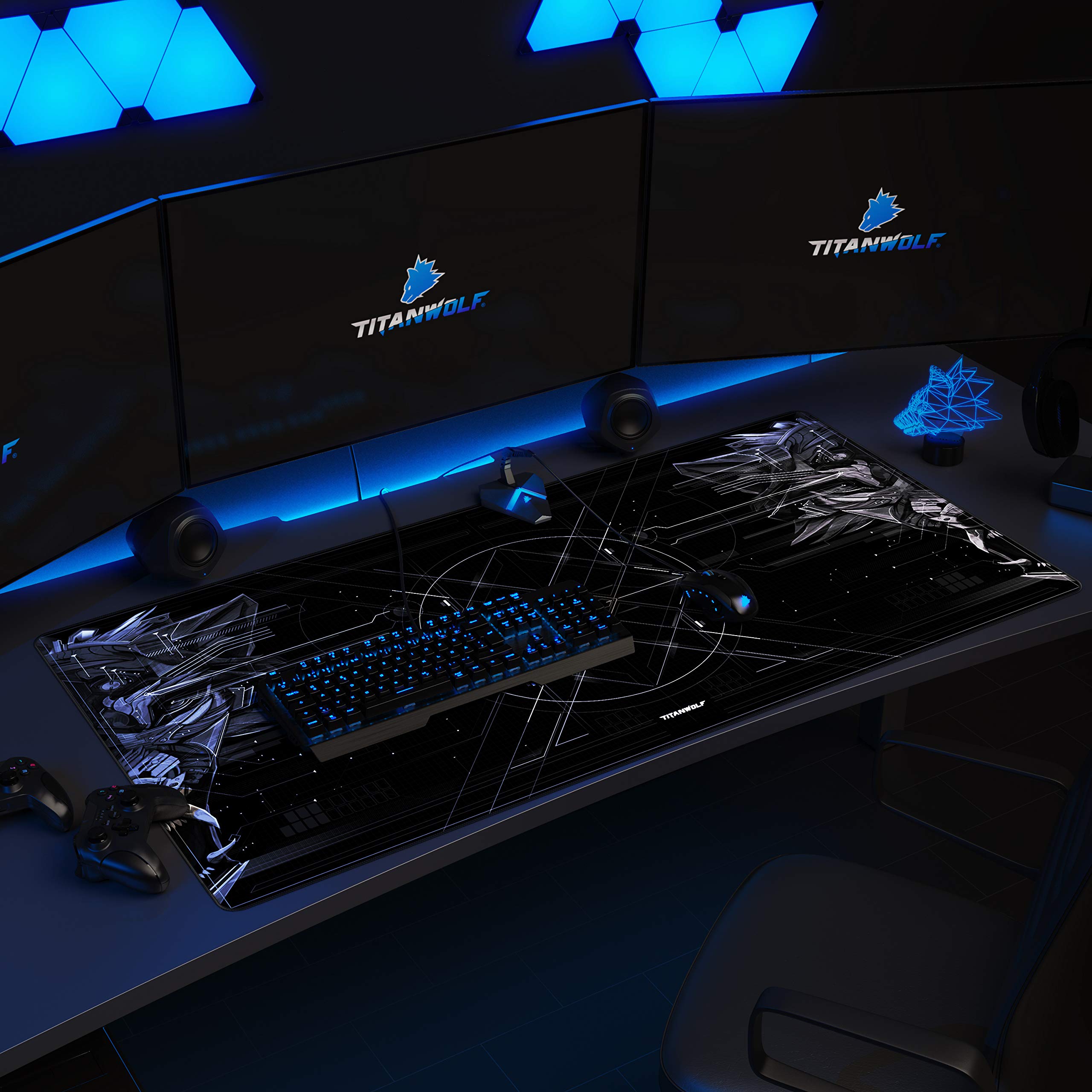 TITANWOLF - Alfombrilla de Ratón de Gran Tamaño 1200x600mm - Mouse Pad Gaming XXXL – para Precisión y Velocidad en Juegos - Antideslizante - Superficie de Tejido - para Ratón y Teclado