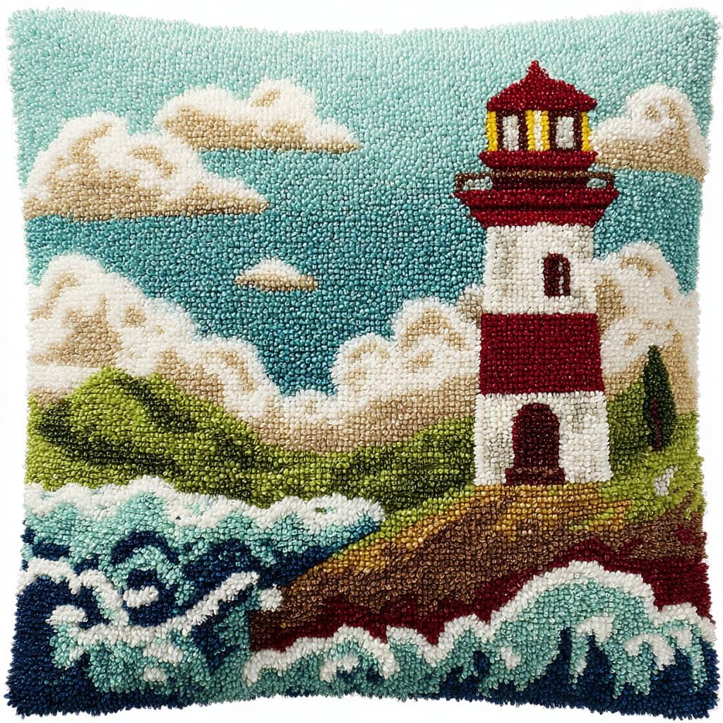 Henypt Latch Hook Cushion Kits Lighthouse