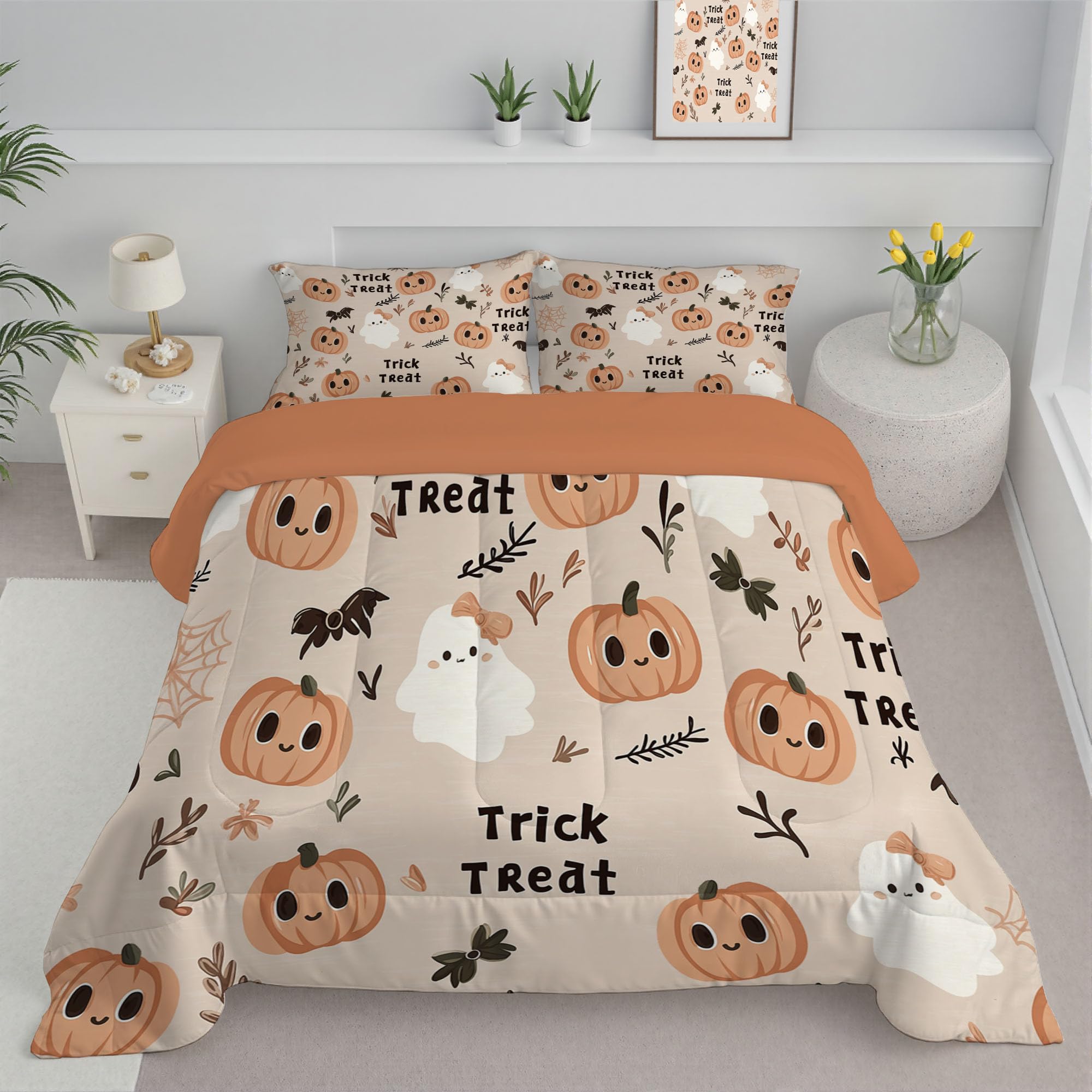 Couette 140x200 Halloween citrouille légère 4 saisons avec taies 65x65 cm