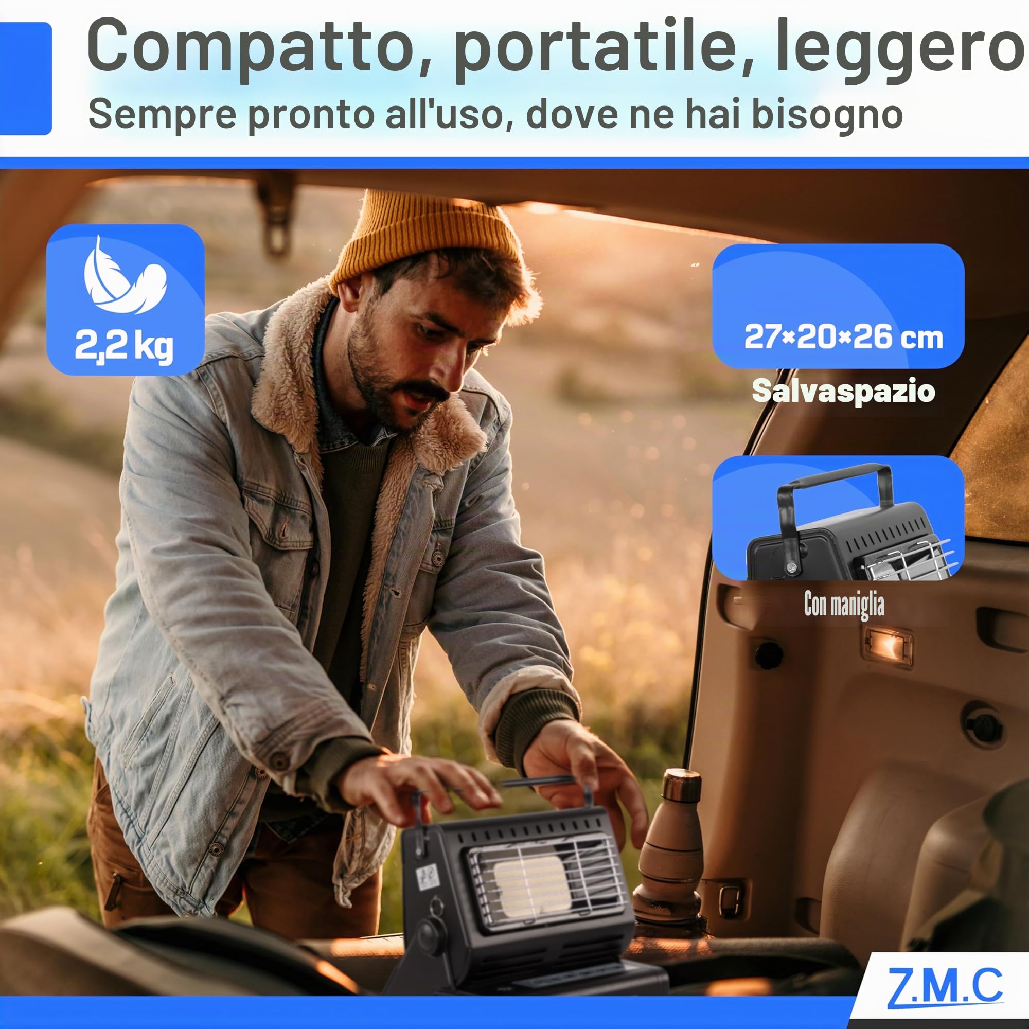 Z. M.C 2-in-1 Riscaldamento a Gas e Fornello a Gas con LPG Collegamento + 4 Cartucce di Gas 227g, Campeggio Riscaldamento 1,3 kW, Stufa per Esterno con Bruciatore Piezo