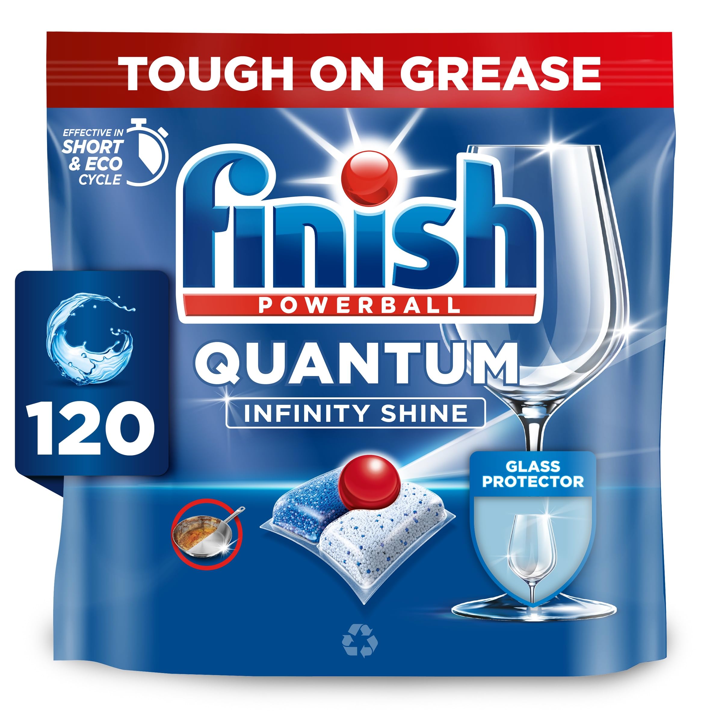 Dishwasher Tablet, Quantum Infinity Shine, 120 Tablets, Fresh Scent, Powerful Clean & Shine Detergent Tabs, Tough on Grease Stains