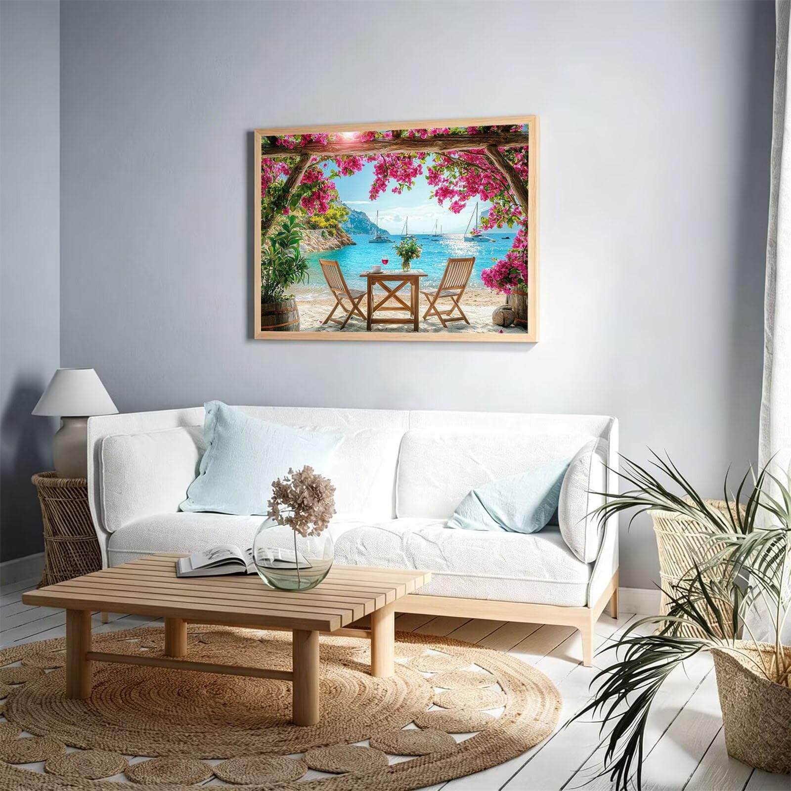 Dipingere con i Numeri Adulti Vista mare Fiori, Quadri da Dipingere Numerati per Adulti, Fai-da-Te con Pittura Acrilica, Painting by Numbers Creativo Hobby e Relax, Decora la casa 50x70cm YT6-692