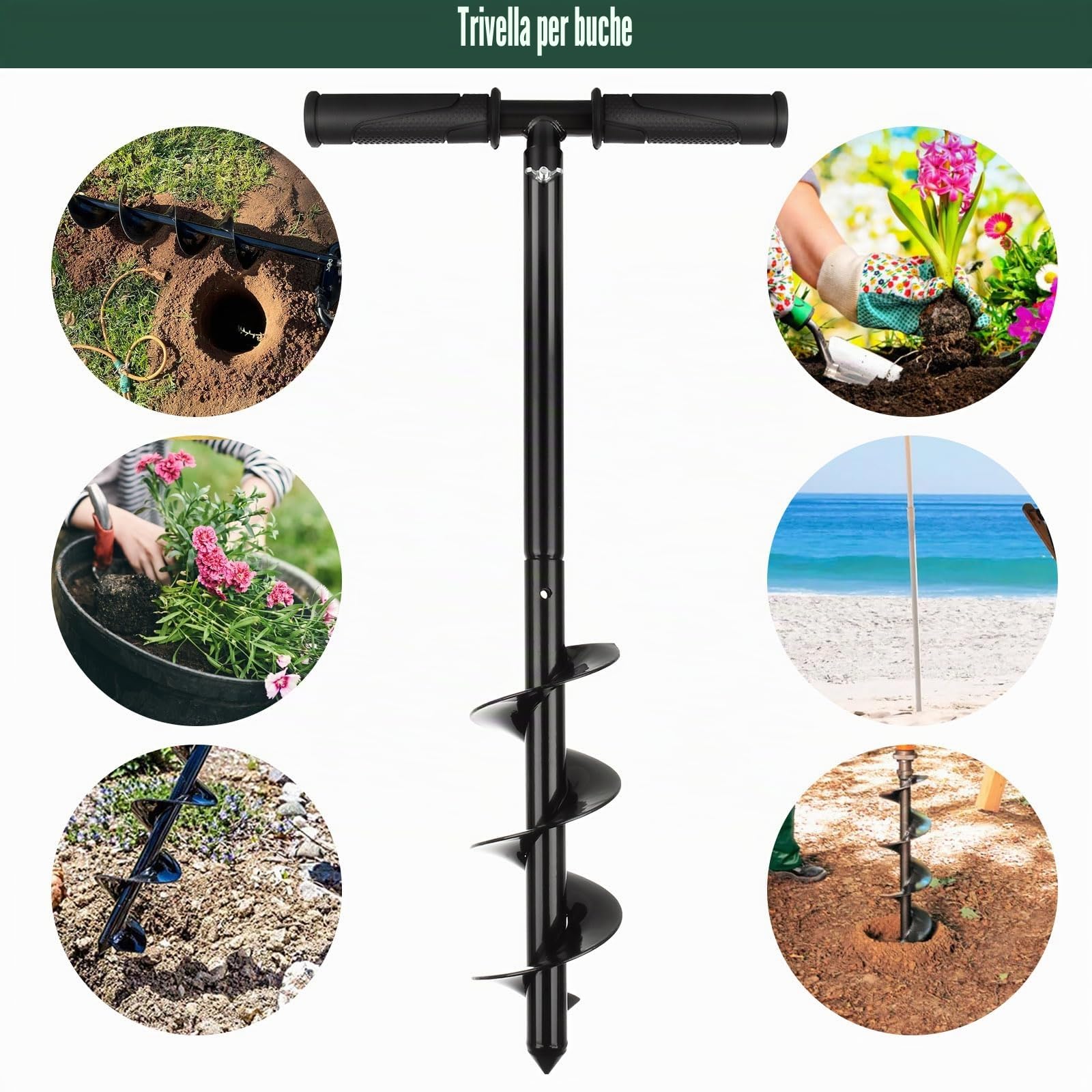 Set di punte per terra a mano, 10 x 60 cm, in acciaio, per avvitatore a batteria, piante da giardino, per coltivazione profonda