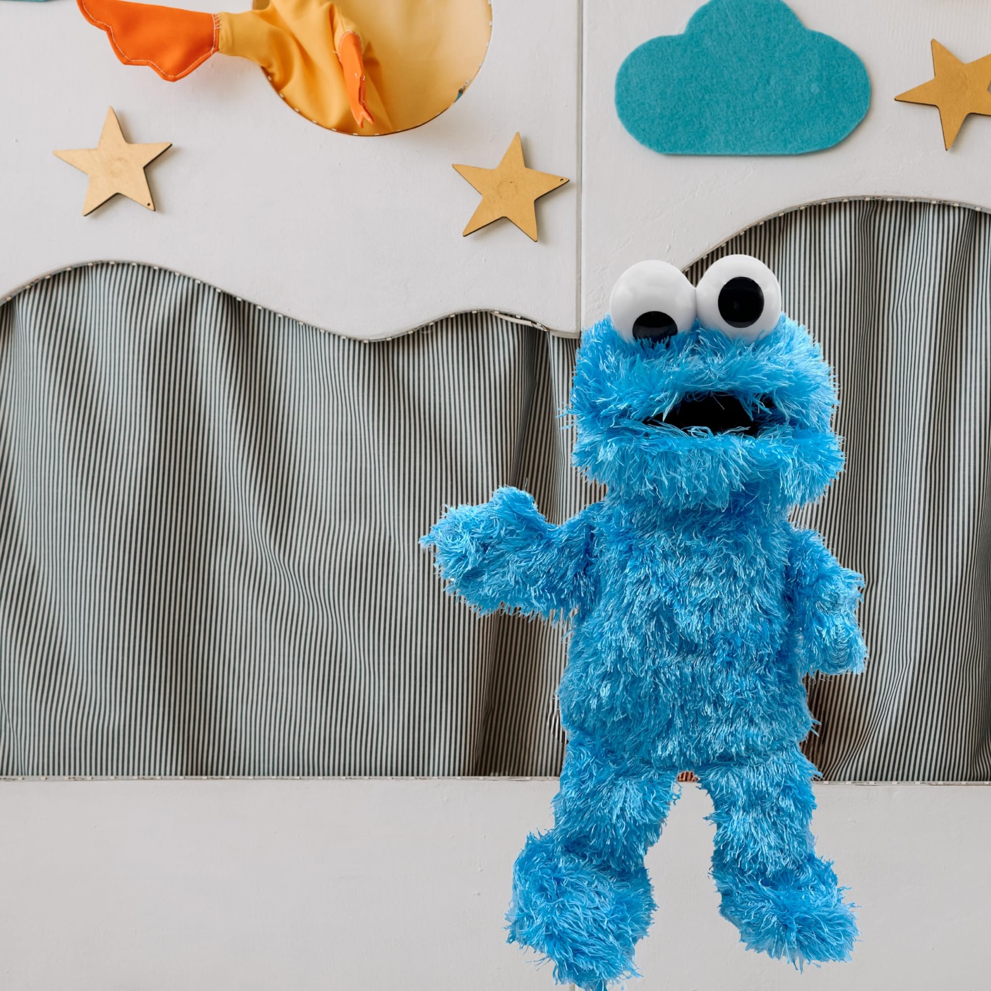 Marioneta Mano Peluche de Monstruo de Las Galletas, Títere de Mano de Monstruo de Las Galletas, Marioneta Barrio Sésamo, Algodón de Felpa y PP, Tamaño 30 cm, Diseño Monstruo de Las Galletas