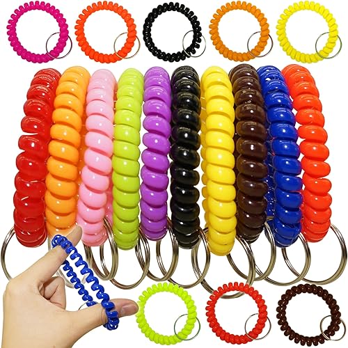 10 unidades de 10 colores surtidos flexible espiral espiral pulsera llavero colorido elástico de bobina de resorte banda de muñeca soporte para