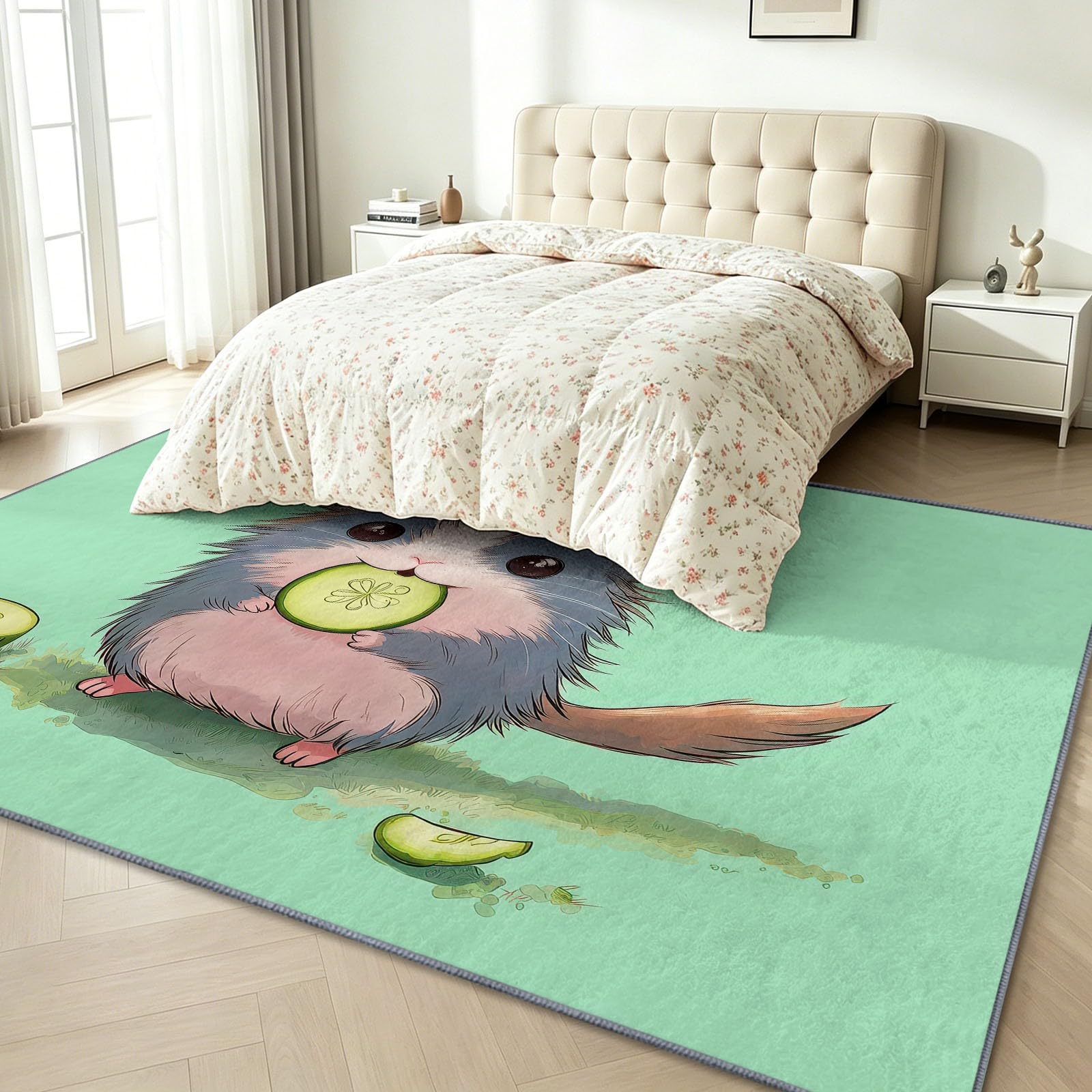 Alfombra antideslizante con diseño de animales de acuarela para sala de estar, 140 x 200 cm, alfombra de suelo mullida, cobaya, lavable, de pelo bajo, para sala de estar, dormitorio, comedor