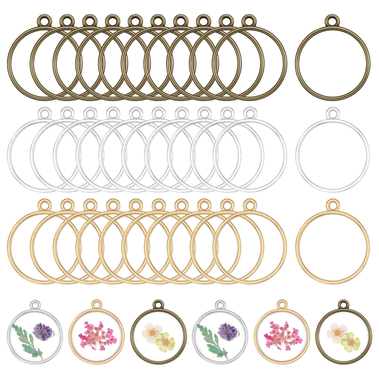 Luxeu Open Bezels for Resin, 30 Pcs Resin Hollow Frame for DIY Crafts, Round Open Bezel for Epoxy Casting, Making Keychain