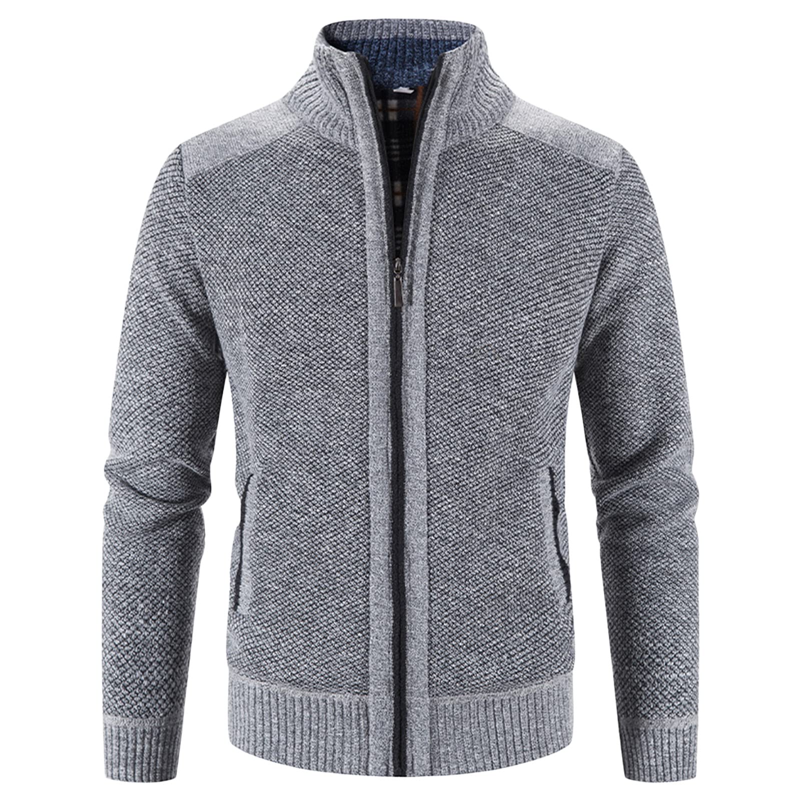 Men's Full Zip Up Cardigan Sweaters Regular Fit Flannel Lining Knitted Cardigans Zipper Thick Knit Sweater Coat (Light Grey,Medium)