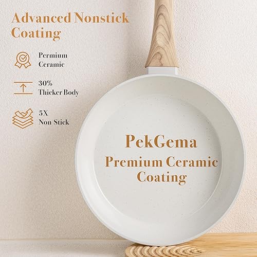 Miniatura 6 de PekGema Juego de utensilios de cocina de cerámica, ollas y sartenes antiadherentes, no tóxico, saludable, antiadherente, utensilios de cocina de