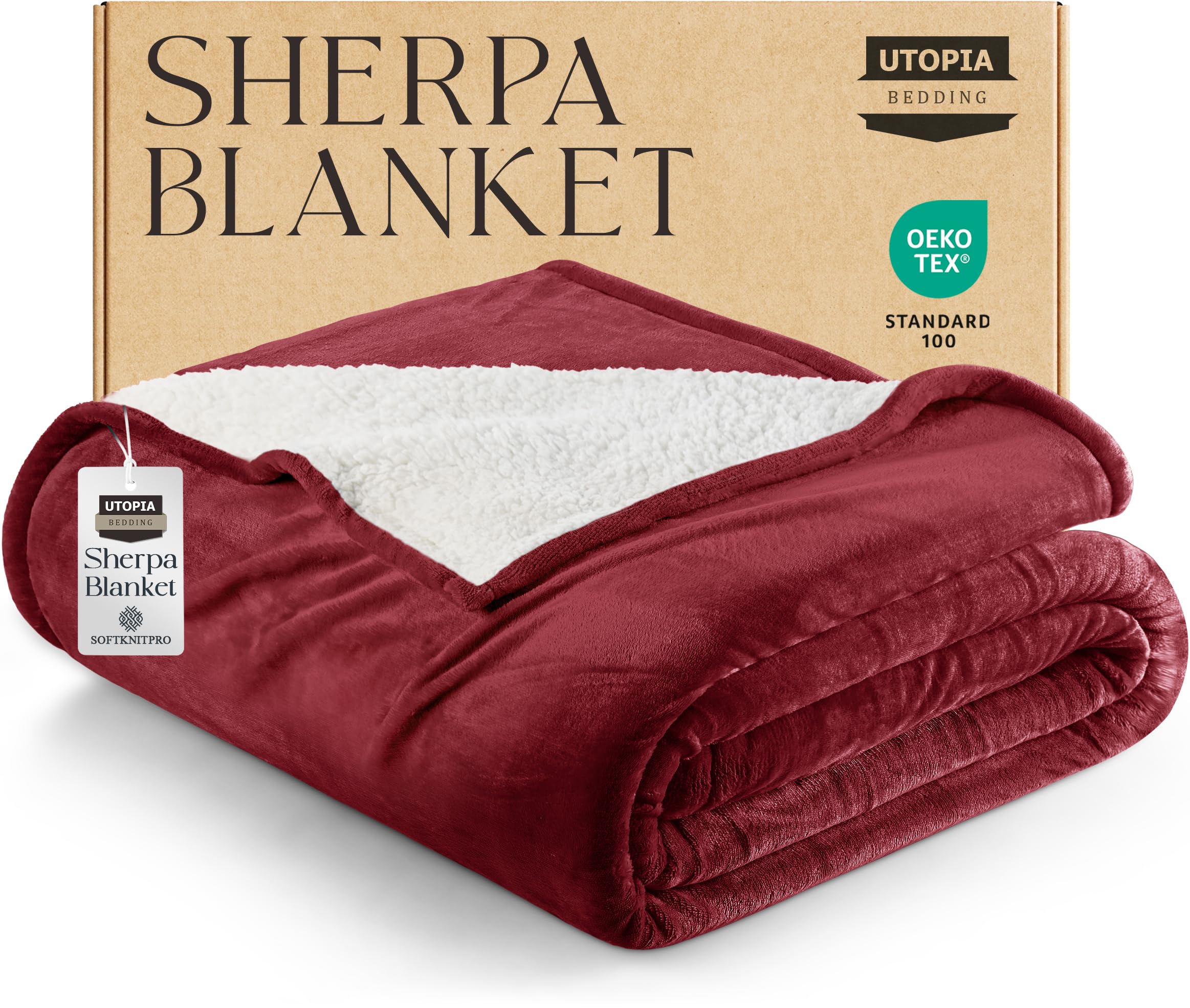 bedding sherpa blanket twin size (red, 90x66 inches) - soft lightweight plush fleece reversible blanket for bed, sofa, couch, camping and travel