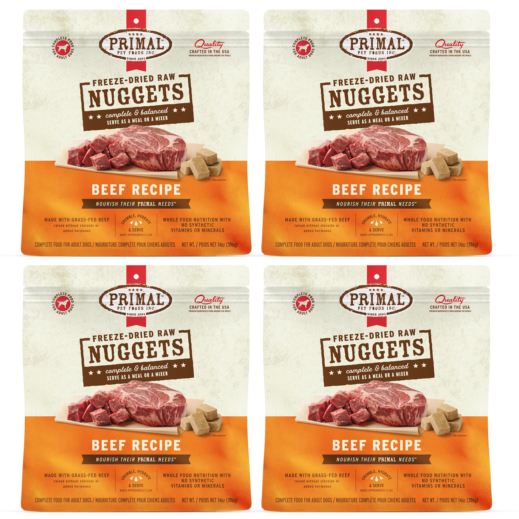 Primal Freeze Dried Raw Dog Food Nuggets, Beef, 14 oz (4 Pack)