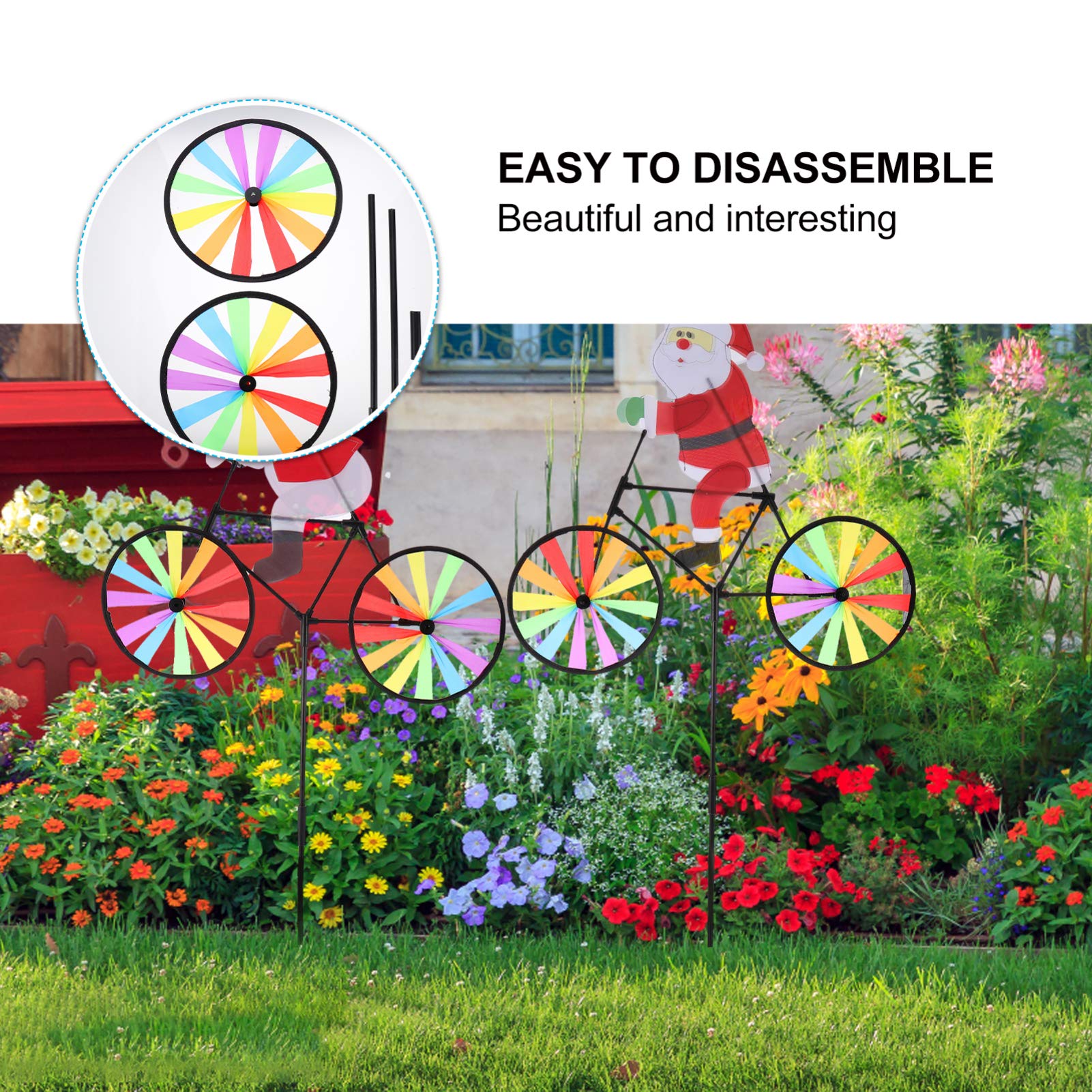 Lot de 2 moulins à vent de Noël Père Noël sur vélo pour décoration de jardin de vacances, jardin, cour, patio, crèche