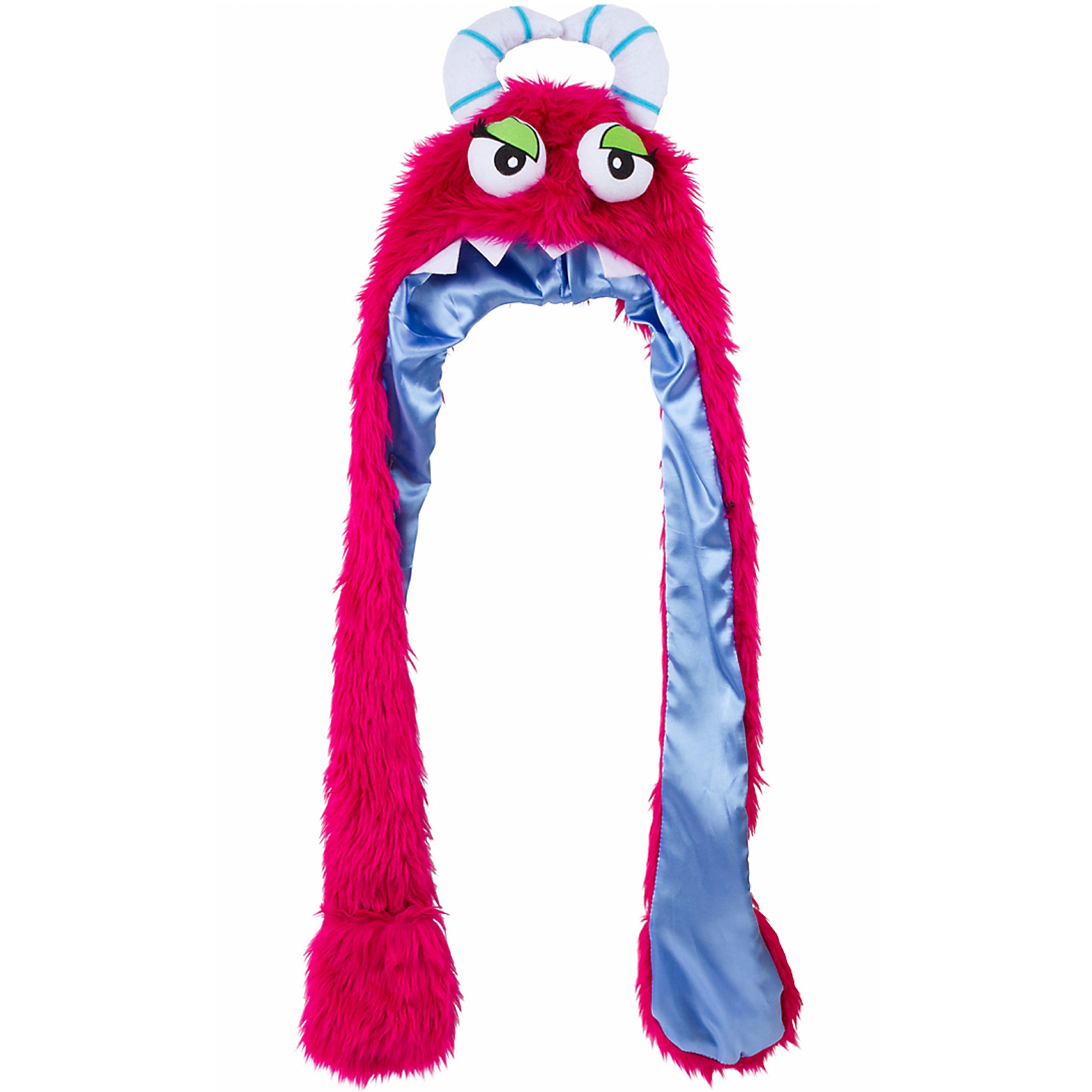 Monster Hat with Attached Scarf All in One Snood for Teens, Adults, Costume Accessory, Fall or Winter, Monster Hot Pink, One Size Fits Most
