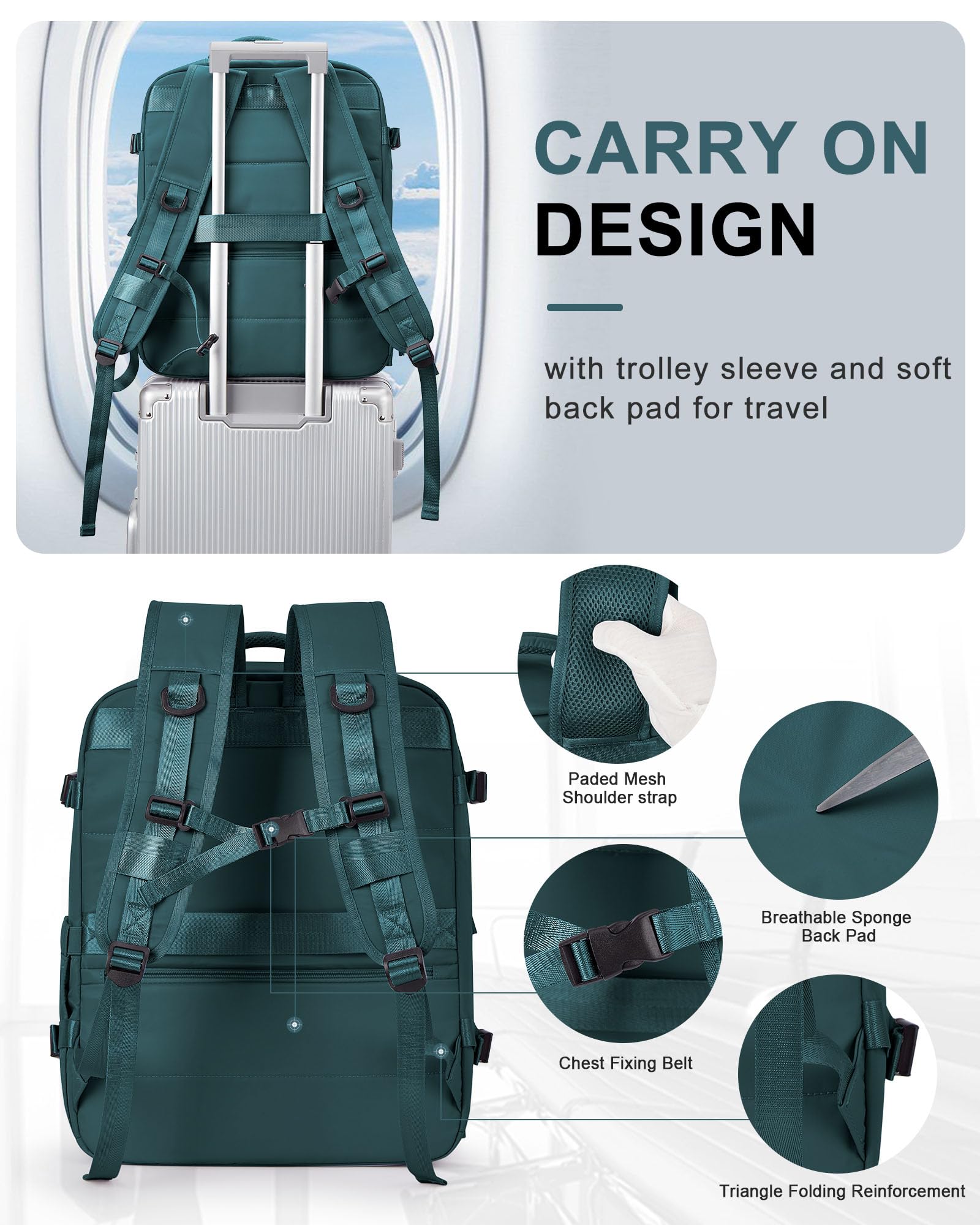 BJLFS Borse da Cabina per Ryanair 40×20×25 Bagaglio a Mano Easyjet 45×36×20 Borsa Zaino da Viaggio, Zaino da trekking,Zaino Casual per laptop da 14 pollici per scuola